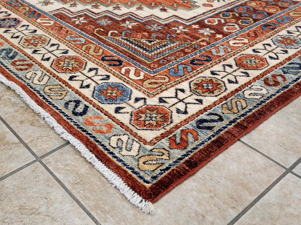 6x9 Ft Orange Afghan Oriental Rug - Hand Knotted Area Rug - Traditional Design