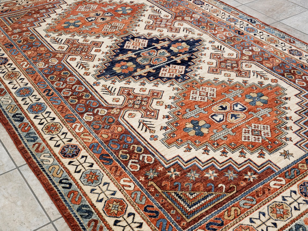 6x9 Ft Orange Afghan Oriental Rug - Hand Knotted Area Rug - Traditional Design
