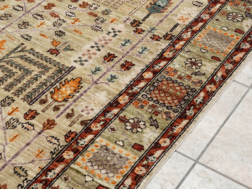 5x7 Ft Green Oriental Rug - Hand Knotted Afghan Rug - Floral Design