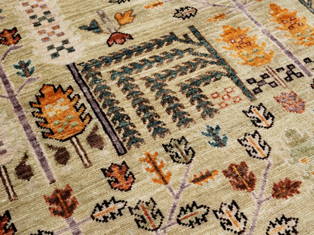 5x7 Ft Green Oriental Rug - Hand Knotted Afghan Rug - Floral Design