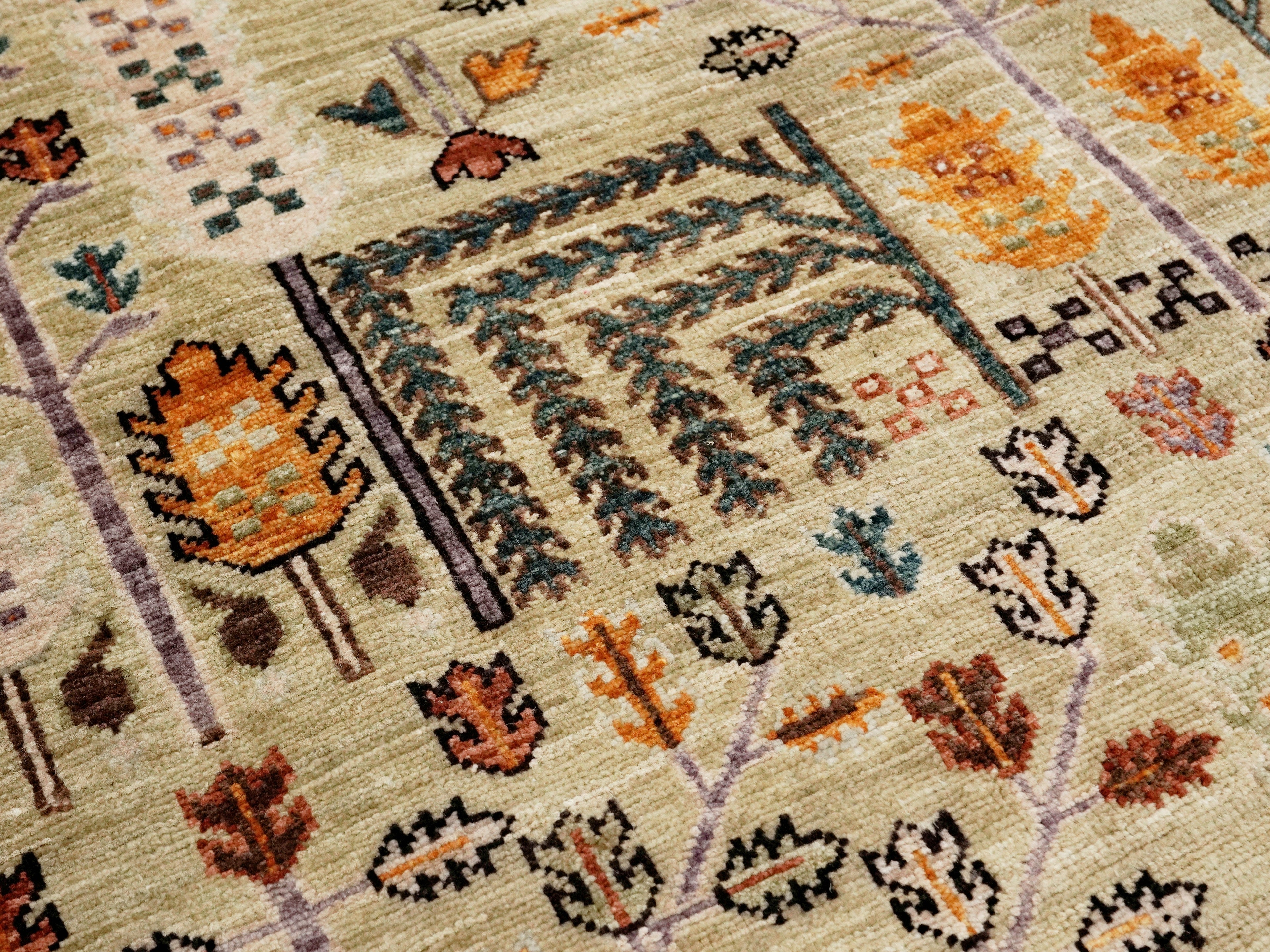 5x7 Ft Green Oriental Rug - Hand Knotted Afghan Rug - Floral Design
