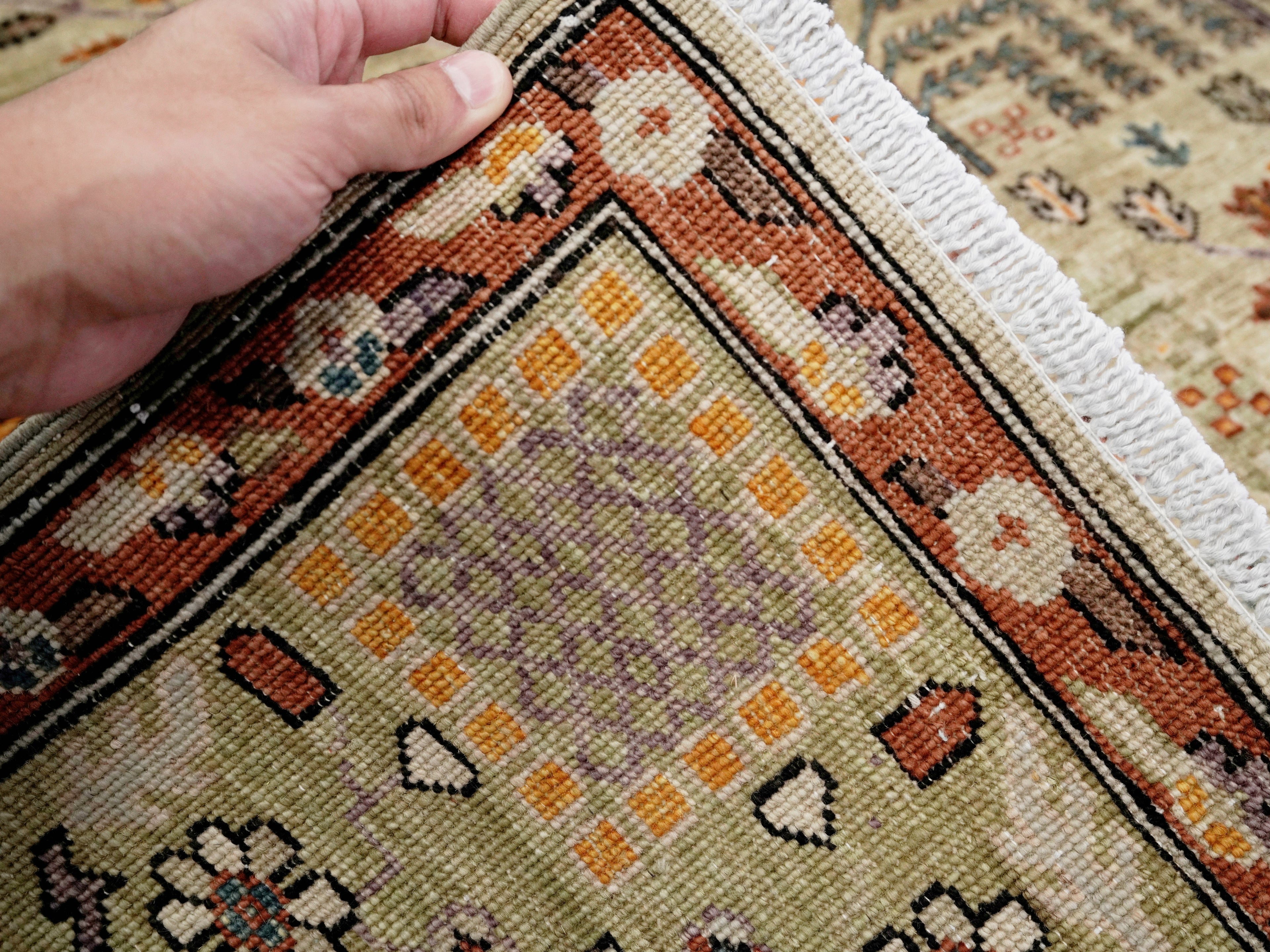 5x7 Ft Green Oriental Rug - Hand Knotted Afghan Rug - Floral Design
