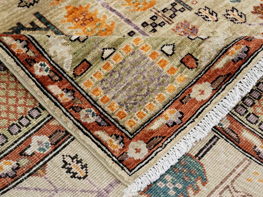 5x7 Ft Green Oriental Rug - Hand Knotted Afghan Rug - Floral Design