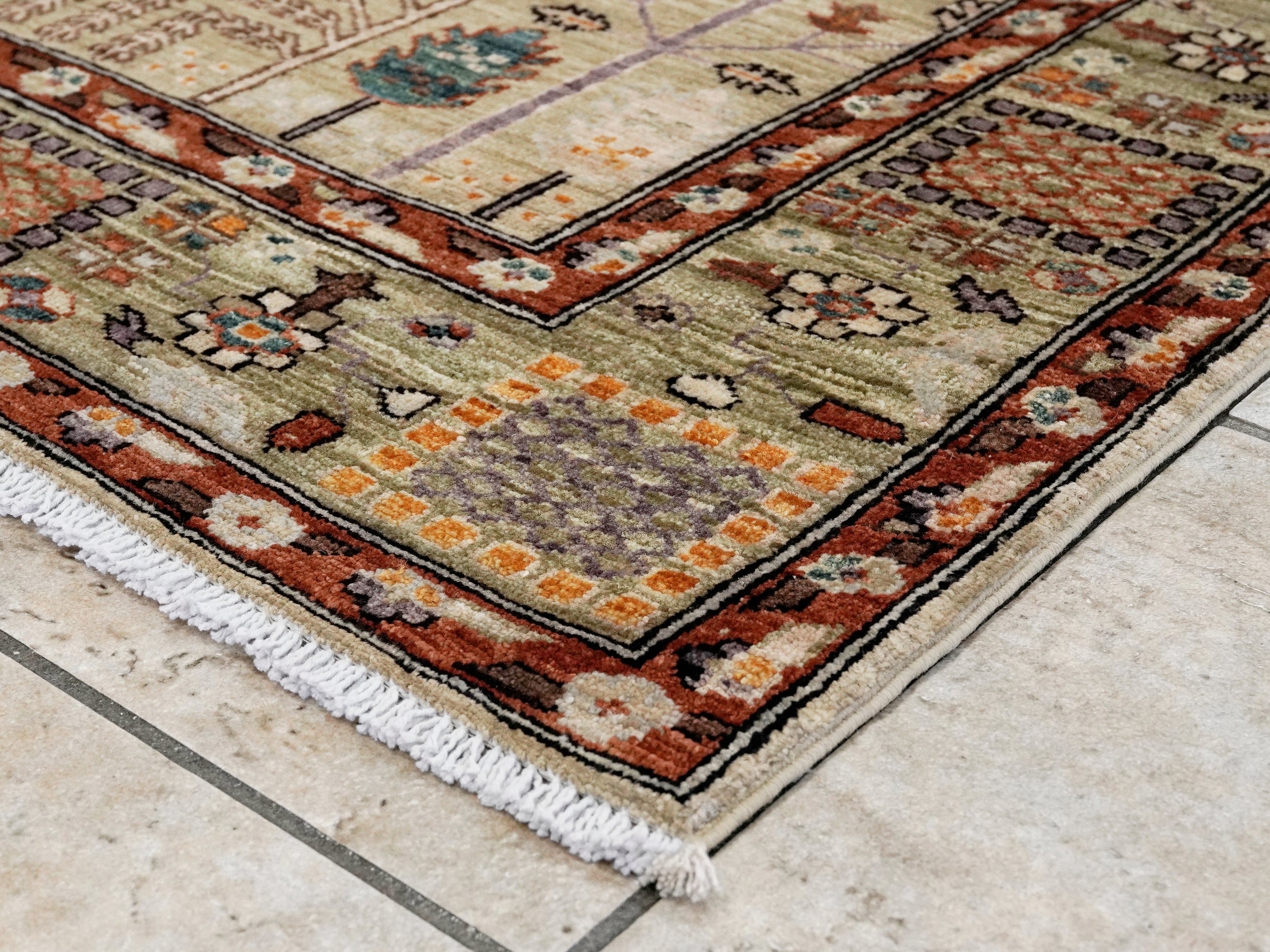 5x7 Ft Green Oriental Rug - Hand Knotted Afghan Rug - Floral Design