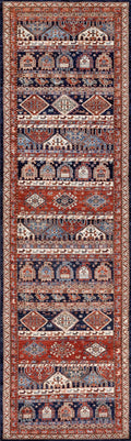 12 Ft Blue & Red Tribal Runner Rug - Afghan Hand Knotted  Rug