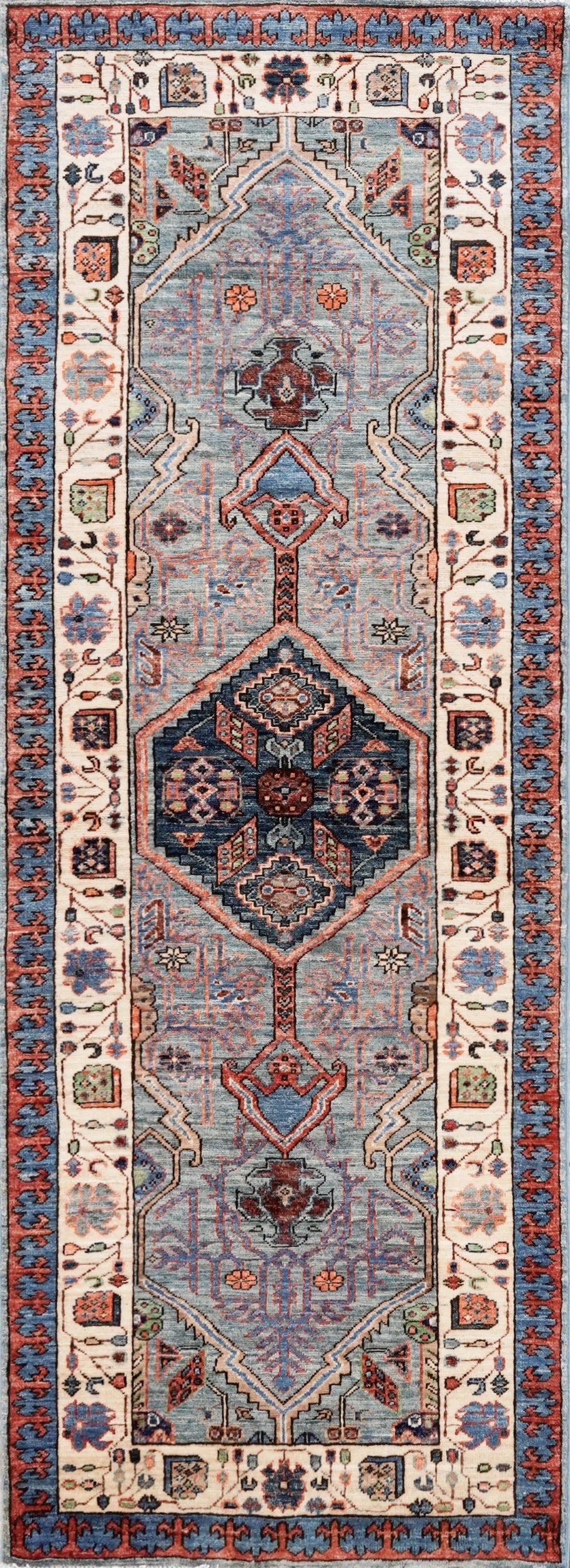 8 Ft Blue Oriental Runner Rug - Afghan Hand Knotted Rug