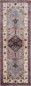 8 Ft Blue Oriental Runner Rug - Afghan Hand Knotted Rug