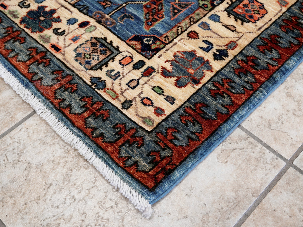 8 Ft Blue Oriental Runner Rug - Afghan Hand Knotted Rug