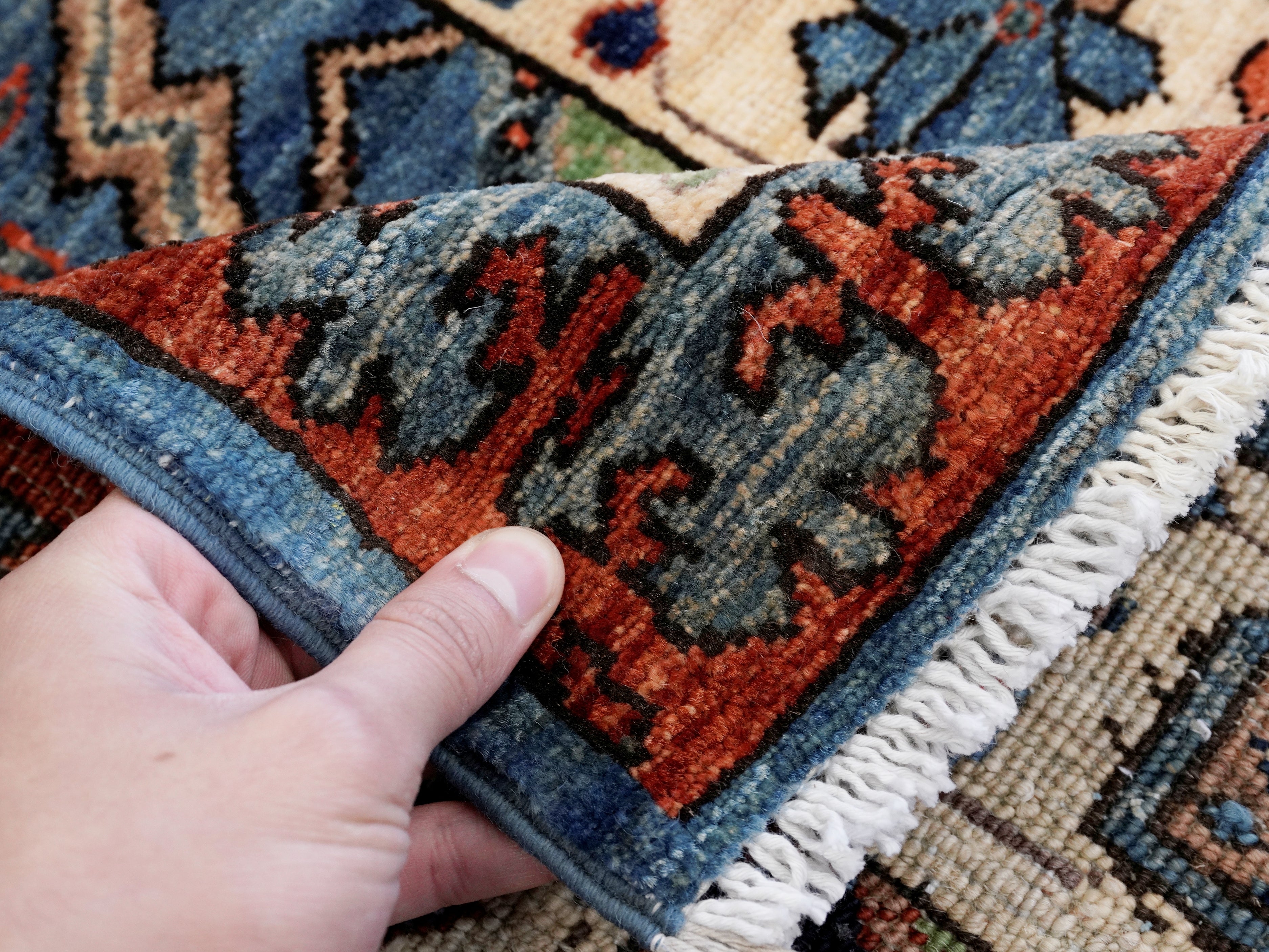 8 Ft Blue Oriental Runner Rug - Afghan Hand Knotted Rug