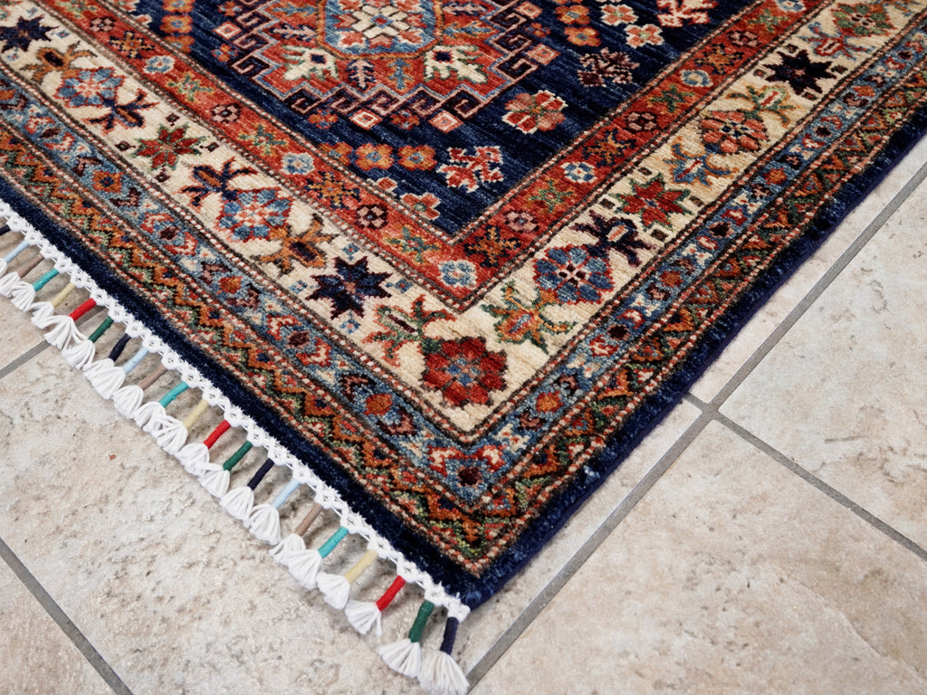 10 Ft Blue Kazak Runner Rug - Hand Knotted Hallway Rug