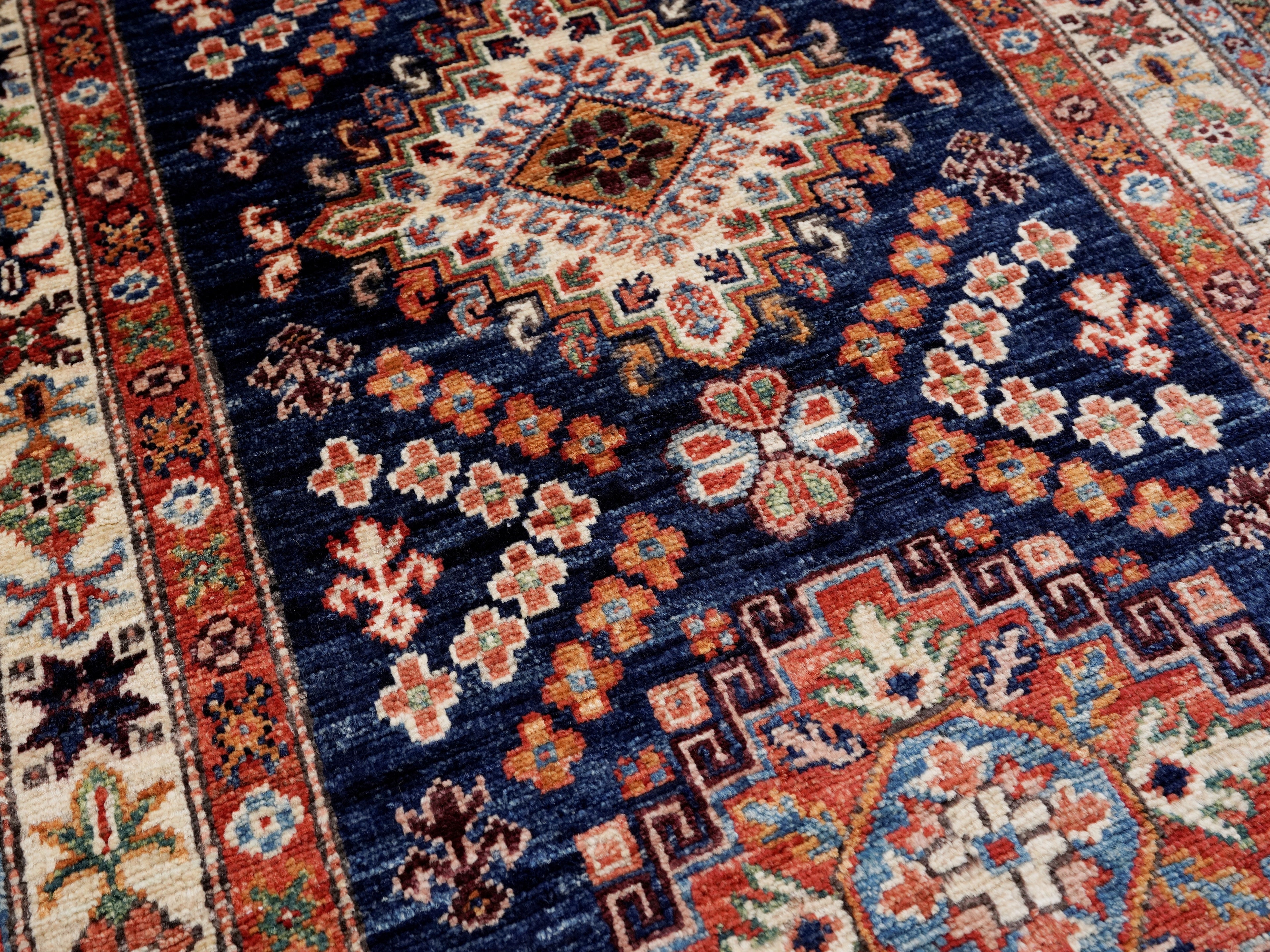 10 Ft Blue Kazak Runner Rug - Hand Knotted Hallway Rug