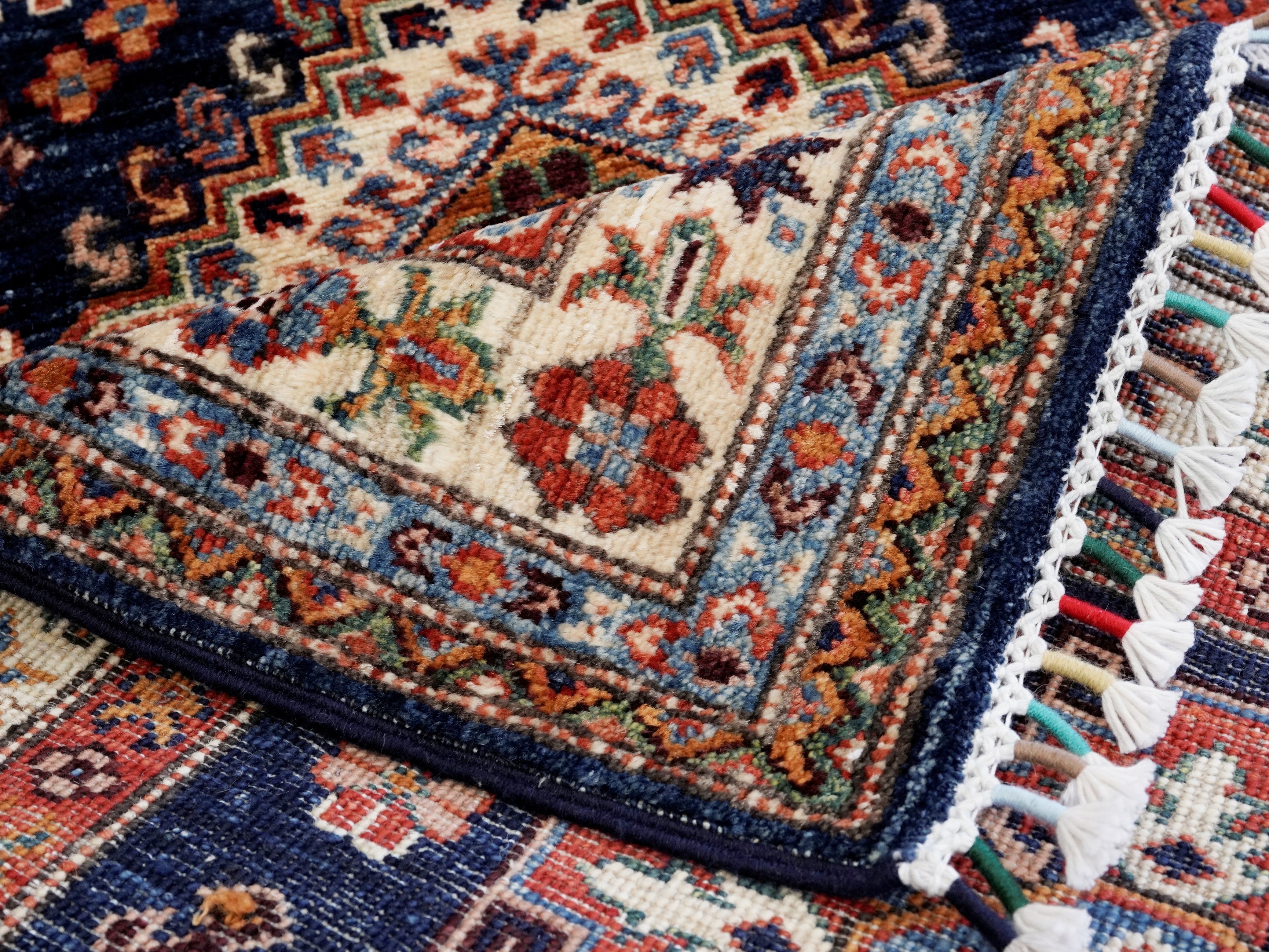 10 Ft Blue Kazak Runner Rug - Hand Knotted Hallway Rug