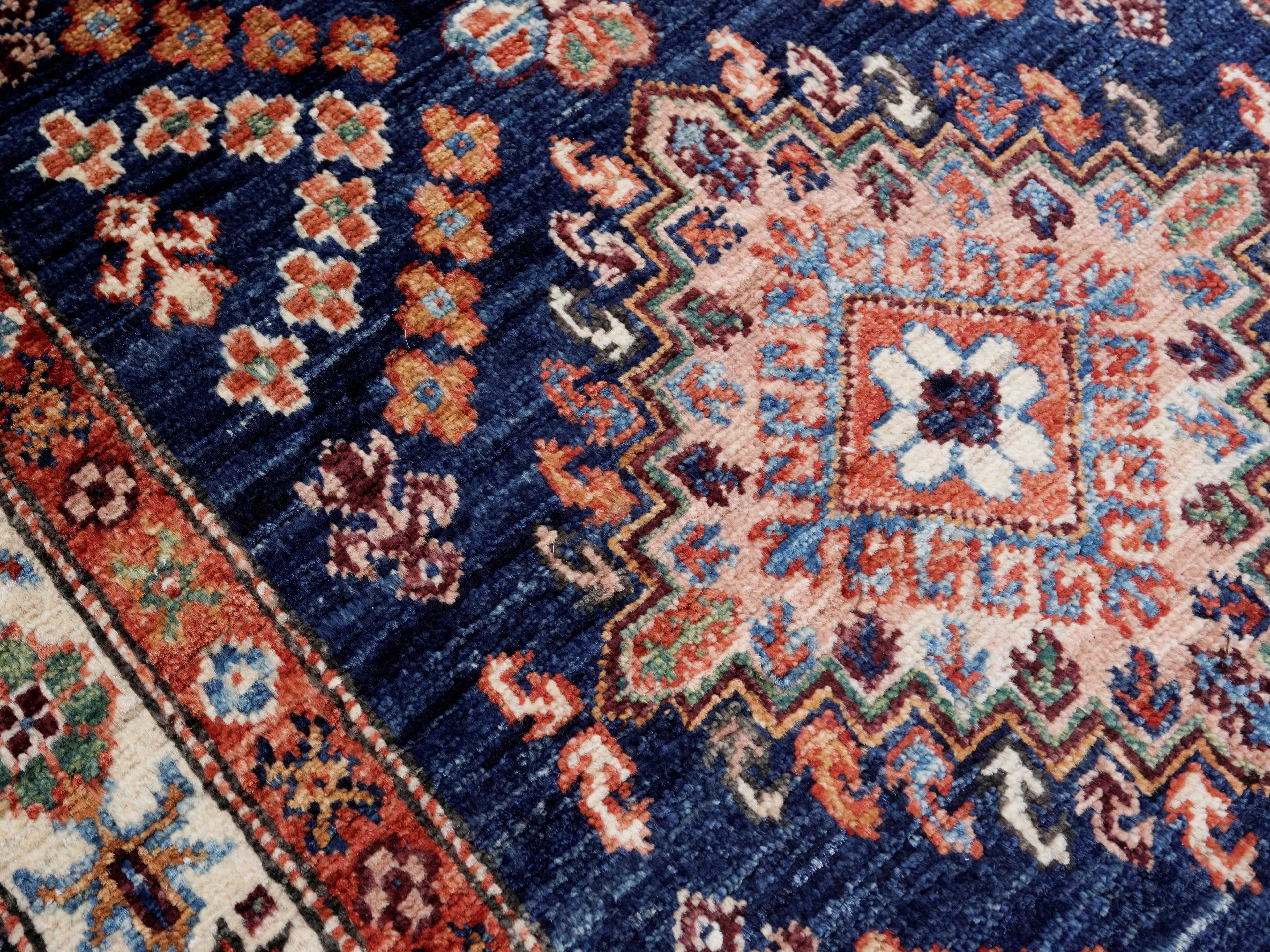10 Ft Blue Kazak Runner Rug - Hand Knotted Hallway Rug