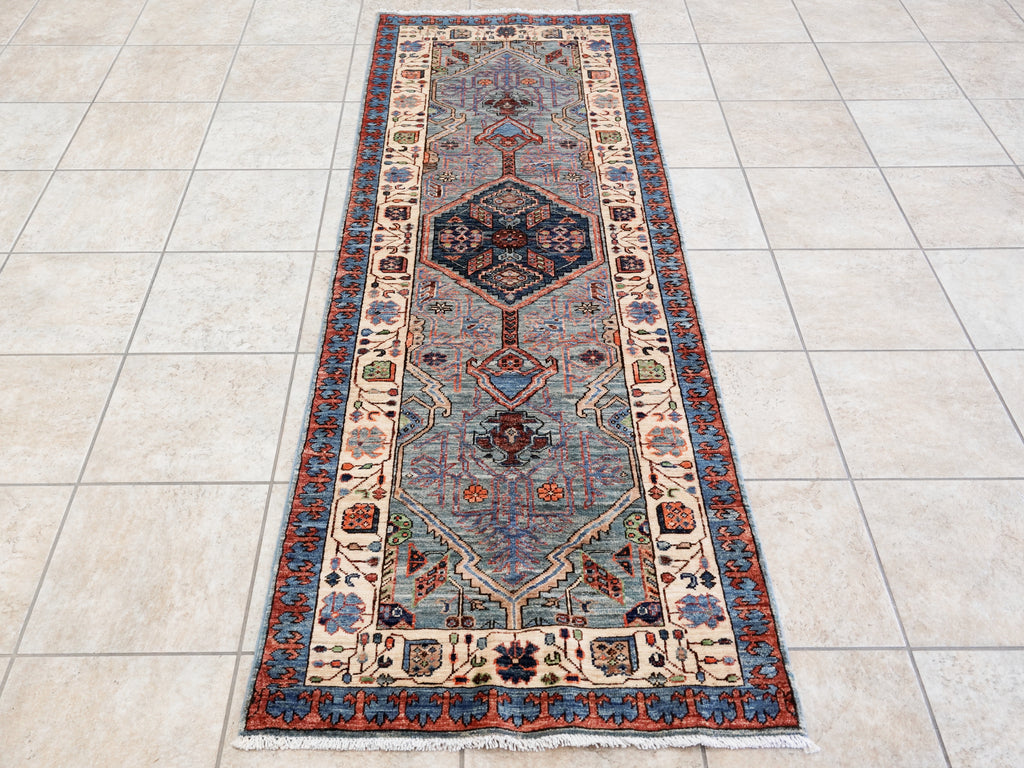 8 Ft Blue Oriental Runner Rug - Afghan Hand Knotted Rug