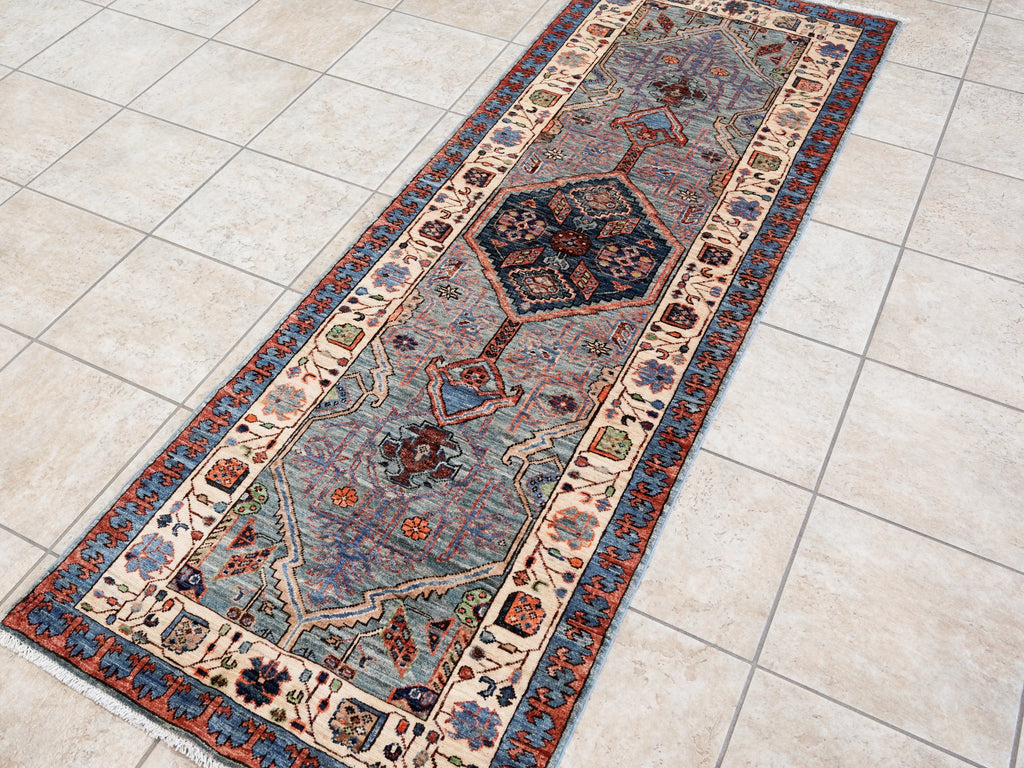 8 Ft Blue Oriental Runner Rug - Afghan Hand Knotted Rug