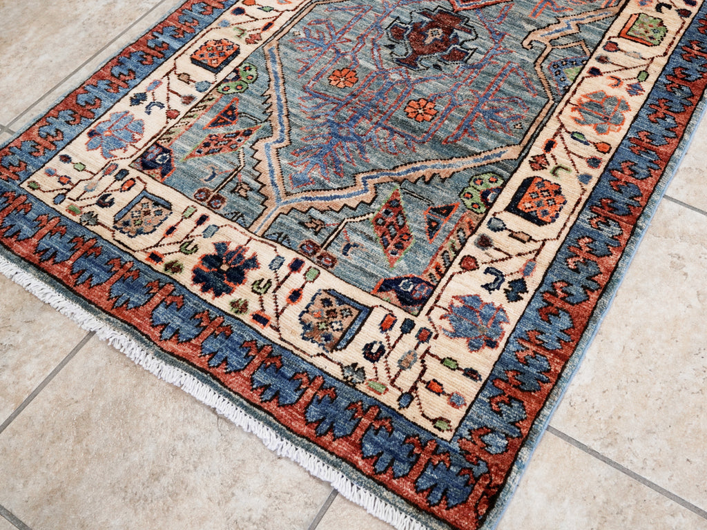 8 Ft Blue Oriental Runner Rug - Afghan Hand Knotted Rug