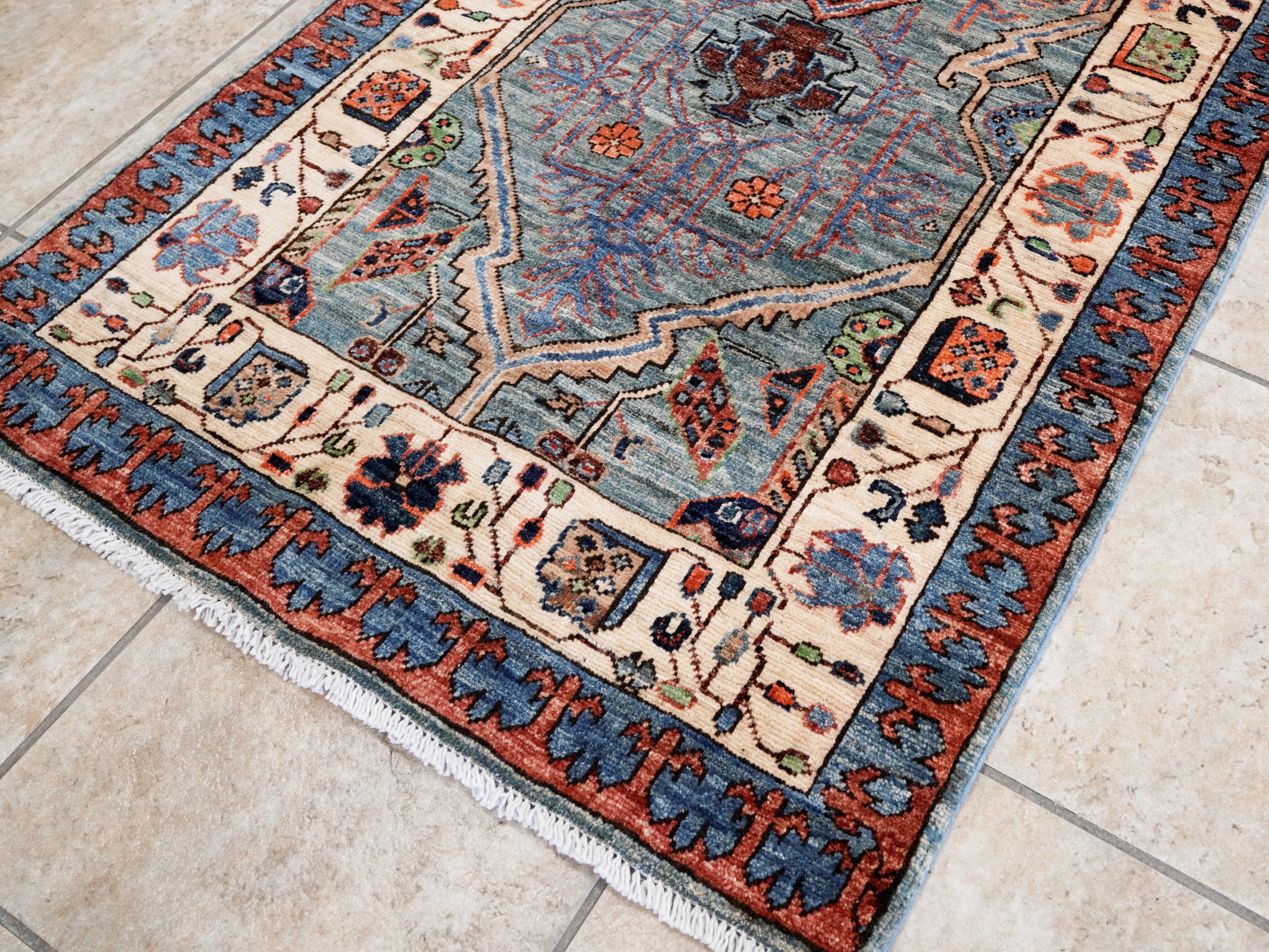 8 Ft Blue Oriental Runner Rug - Afghan Hand Knotted Rug