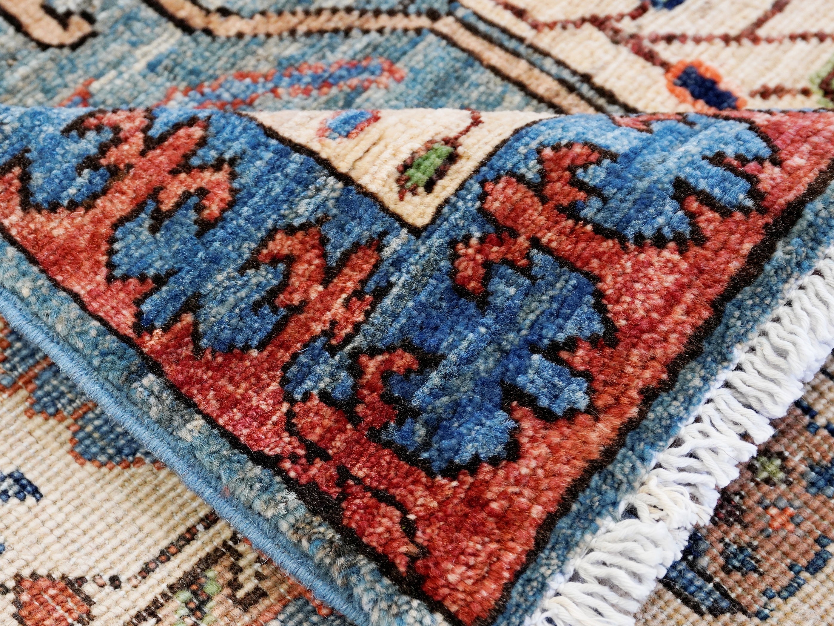 8 Ft Blue Oriental Runner Rug - Afghan Hand Knotted Rug