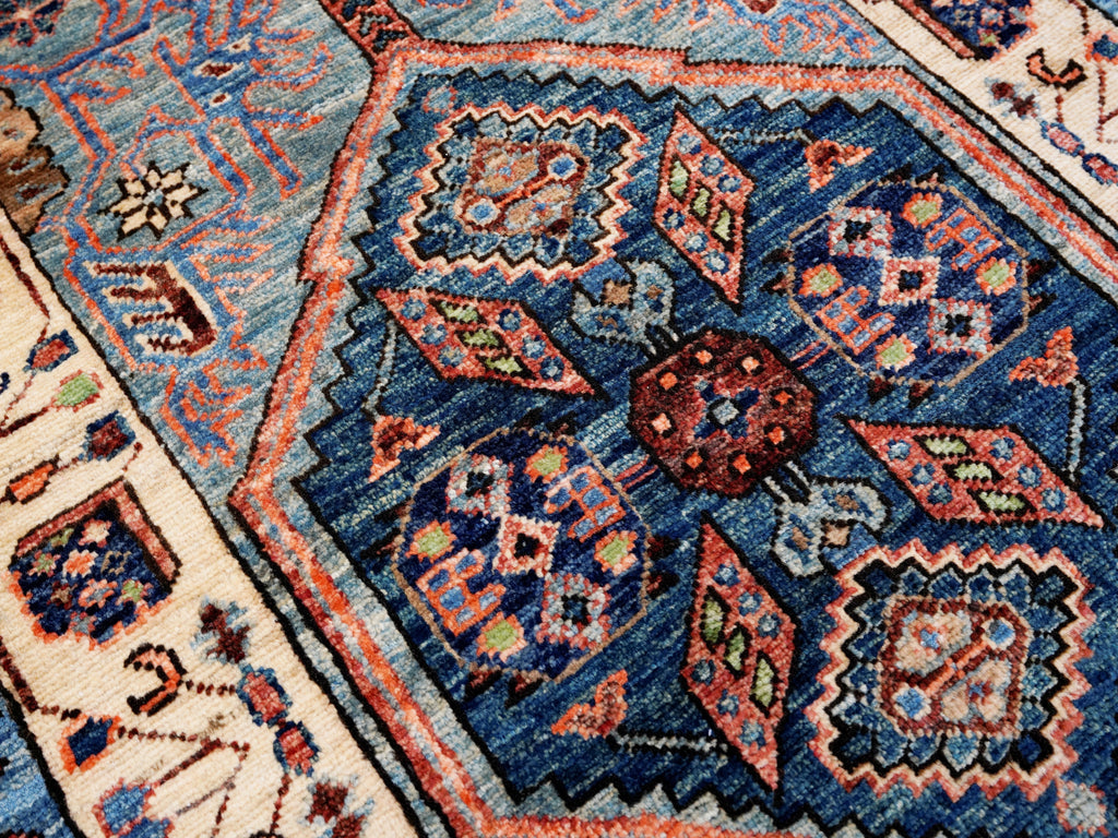 8 Ft Blue Oriental Runner Rug - Afghan Hand Knotted Rug