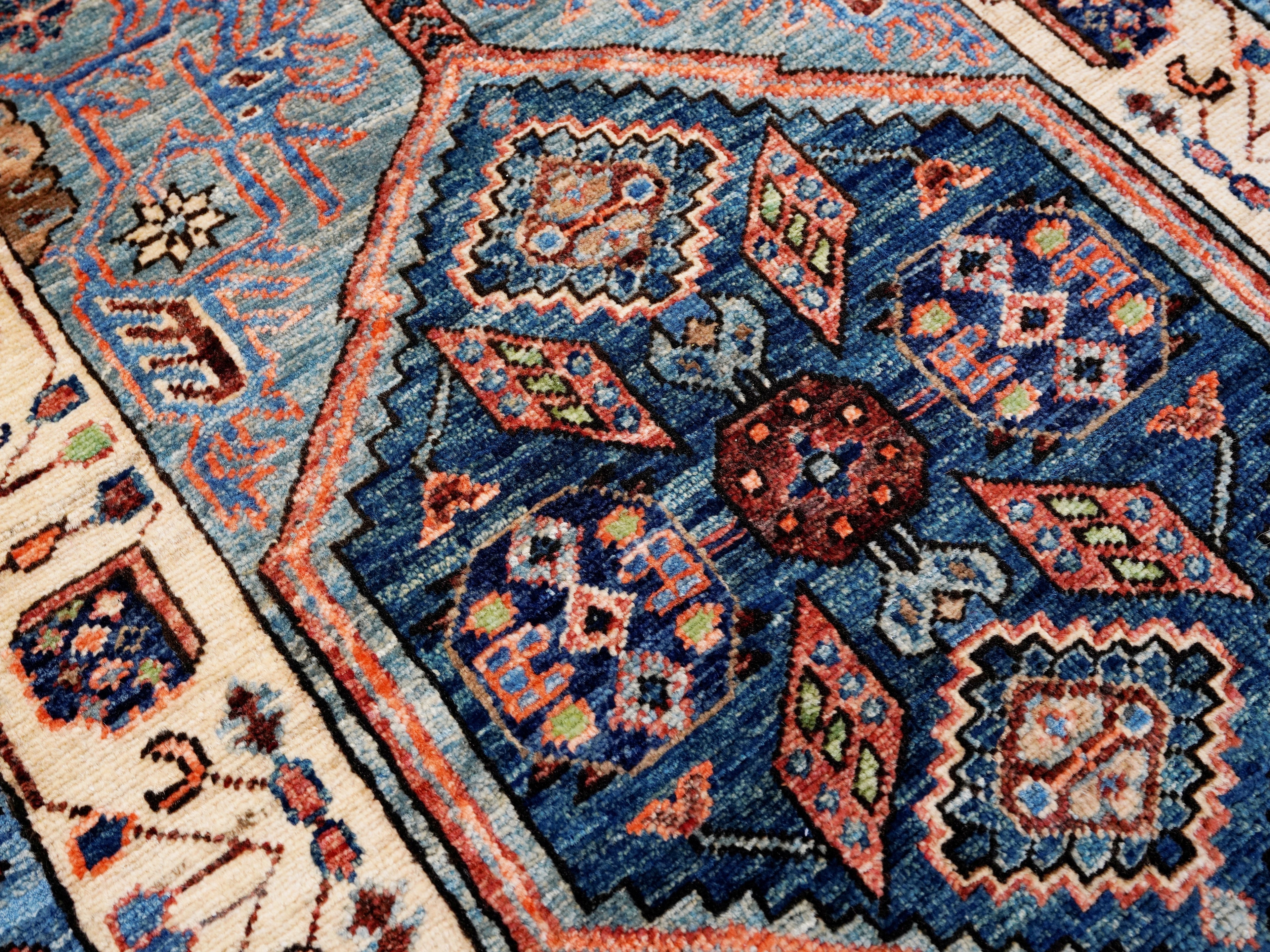 8 Ft Blue Oriental Runner Rug - Afghan Hand Knotted Rug