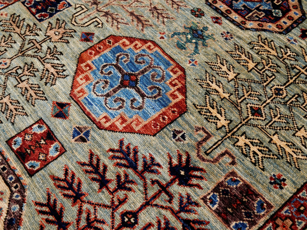 10 Ft Blue Green Oriental Runner Rug - Hand Knotted Afghan Rug