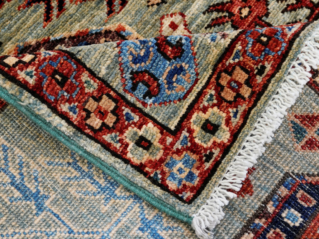 10 Ft Blue Green Oriental Runner Rug - Hand Knotted Afghan Rug