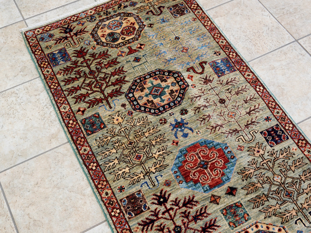 10 Ft Blue Green Oriental Runner Rug - Hand Knotted Afghan Rug