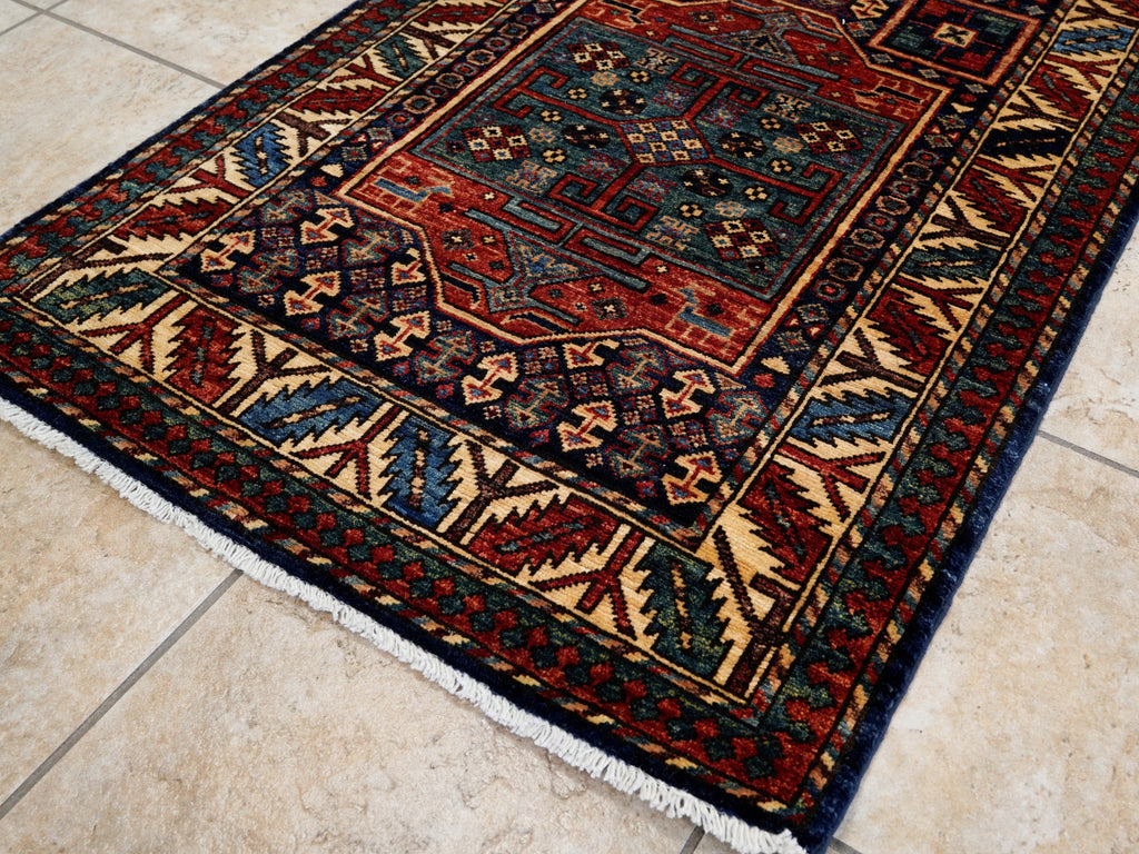 10 Ft Blue Oriental Runner Rug - Hand Knotted Afghan Rug