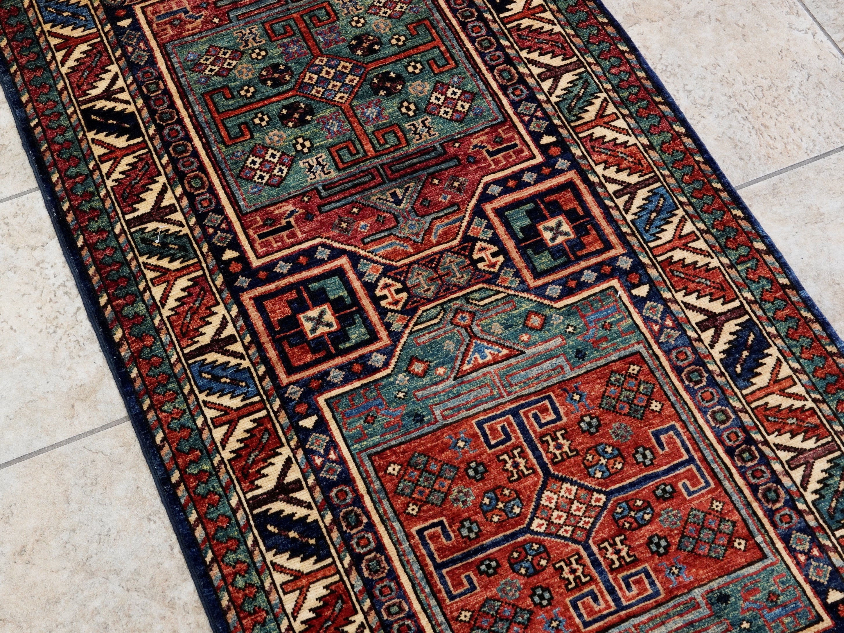 10 Ft Blue Oriental Runner Rug - Hand Knotted Afghan Rug