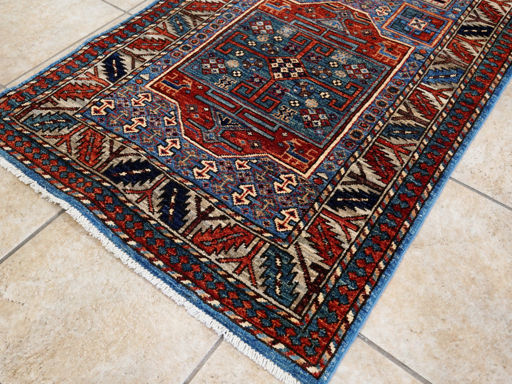 10 Ft Blue Oriental Runner Rug - Hand Knotted Afghan Rug
