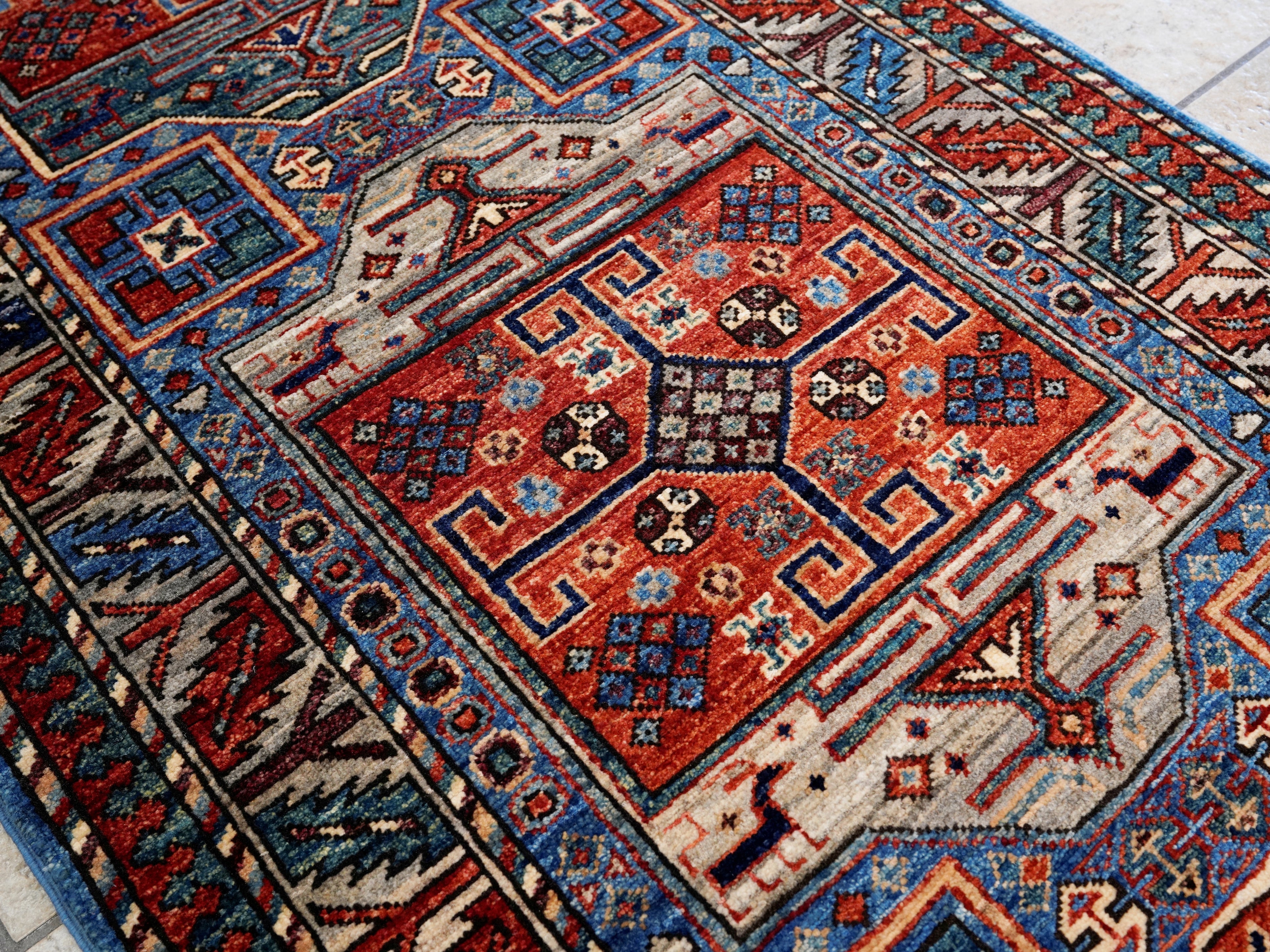 10 Ft Blue Oriental Runner Rug - Hand Knotted Afghan Rug