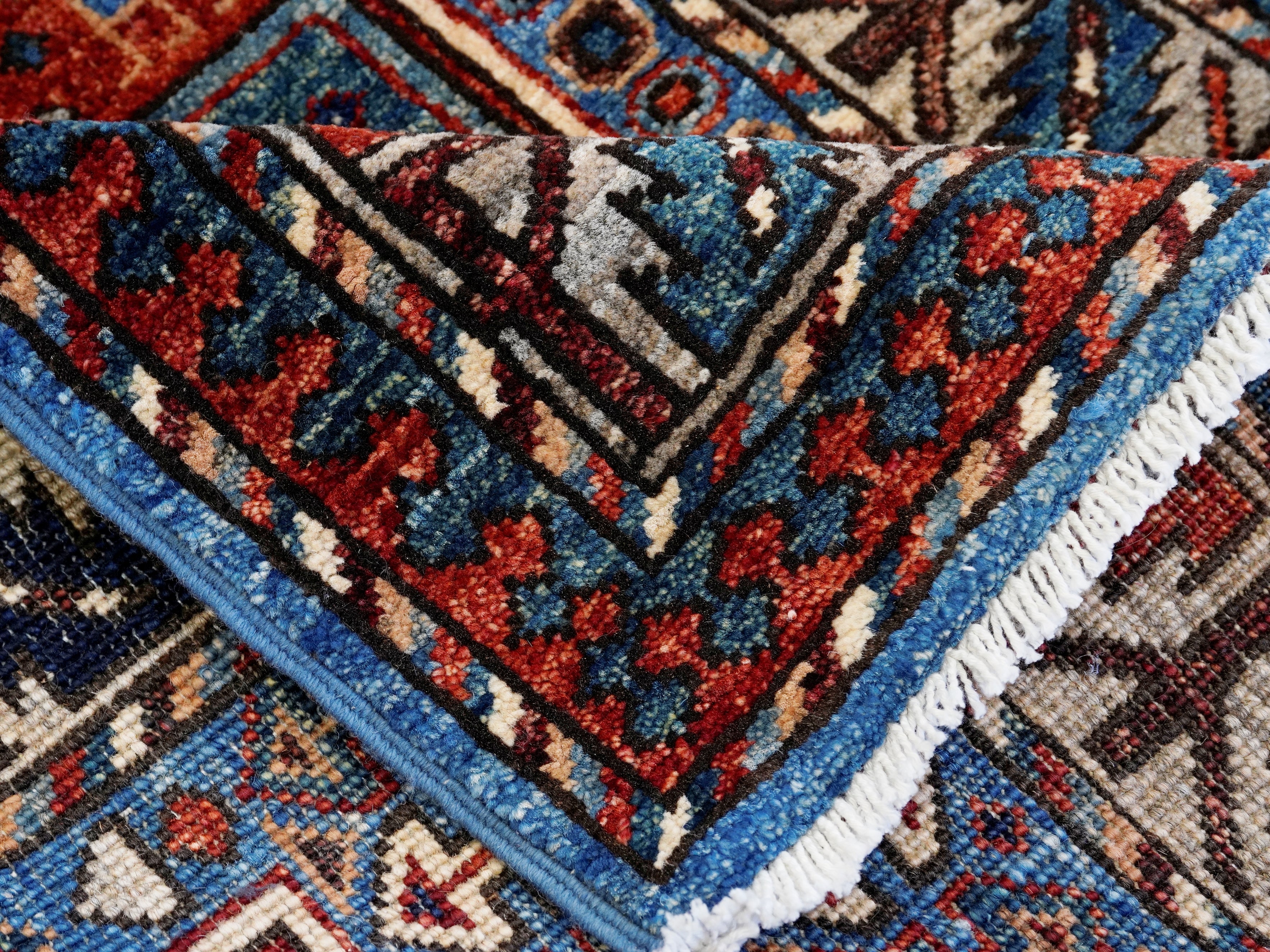 10 Ft Blue Oriental Runner Rug - Hand Knotted Afghan Rug