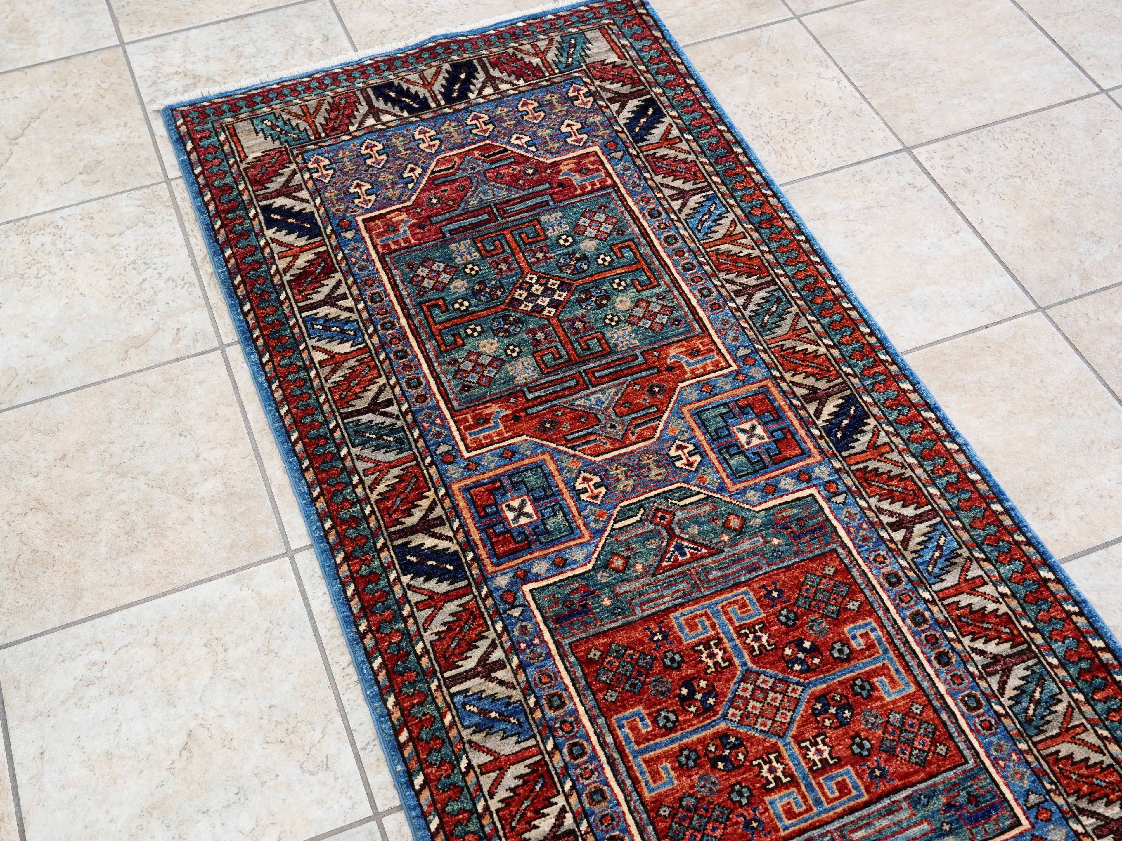10 Ft Blue Oriental Runner Rug - Hand Knotted Afghan Rug
