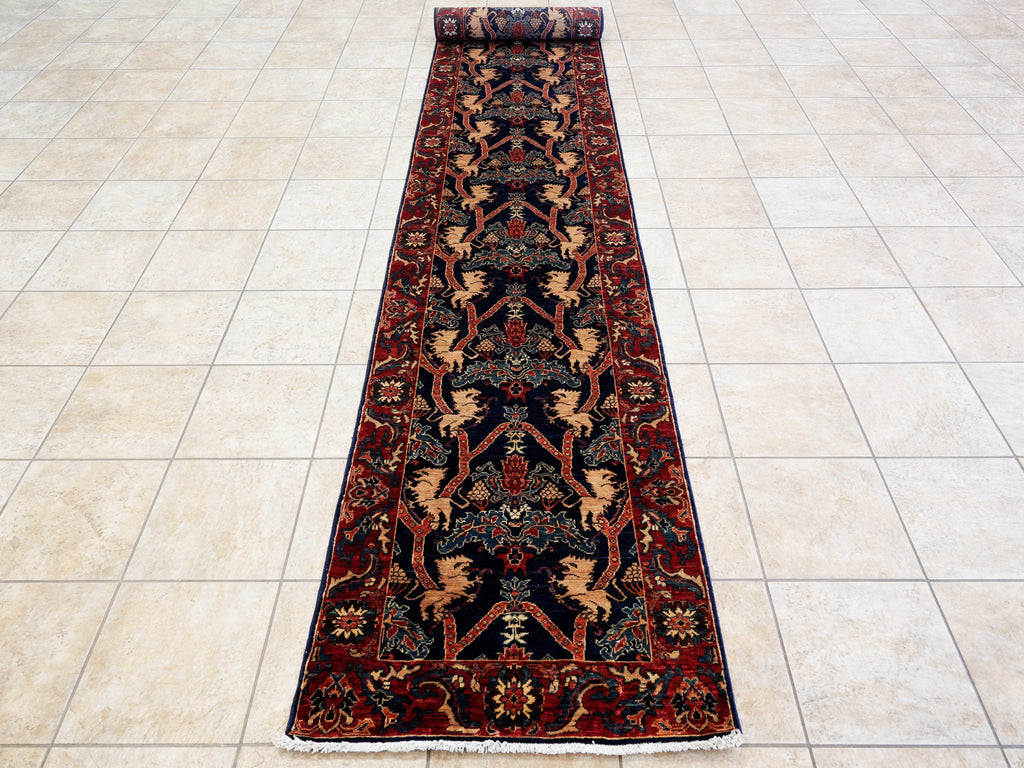 17 Ft Navy Blue Oriental Runner Rug - Hand Knotted Afghan Runner