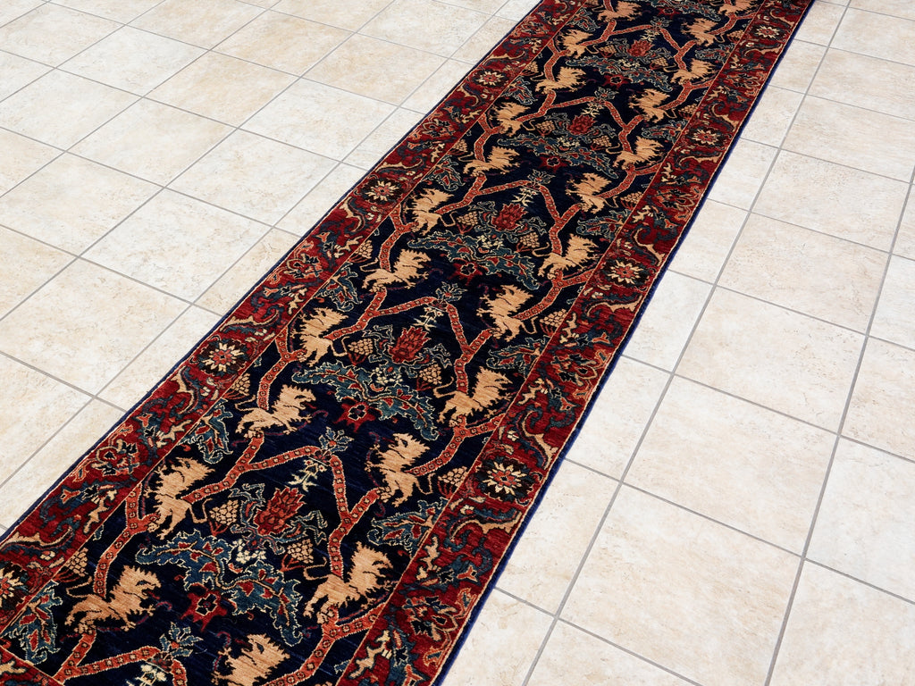 17 Ft Navy Blue Oriental Runner Rug - Hand Knotted Afghan Runner