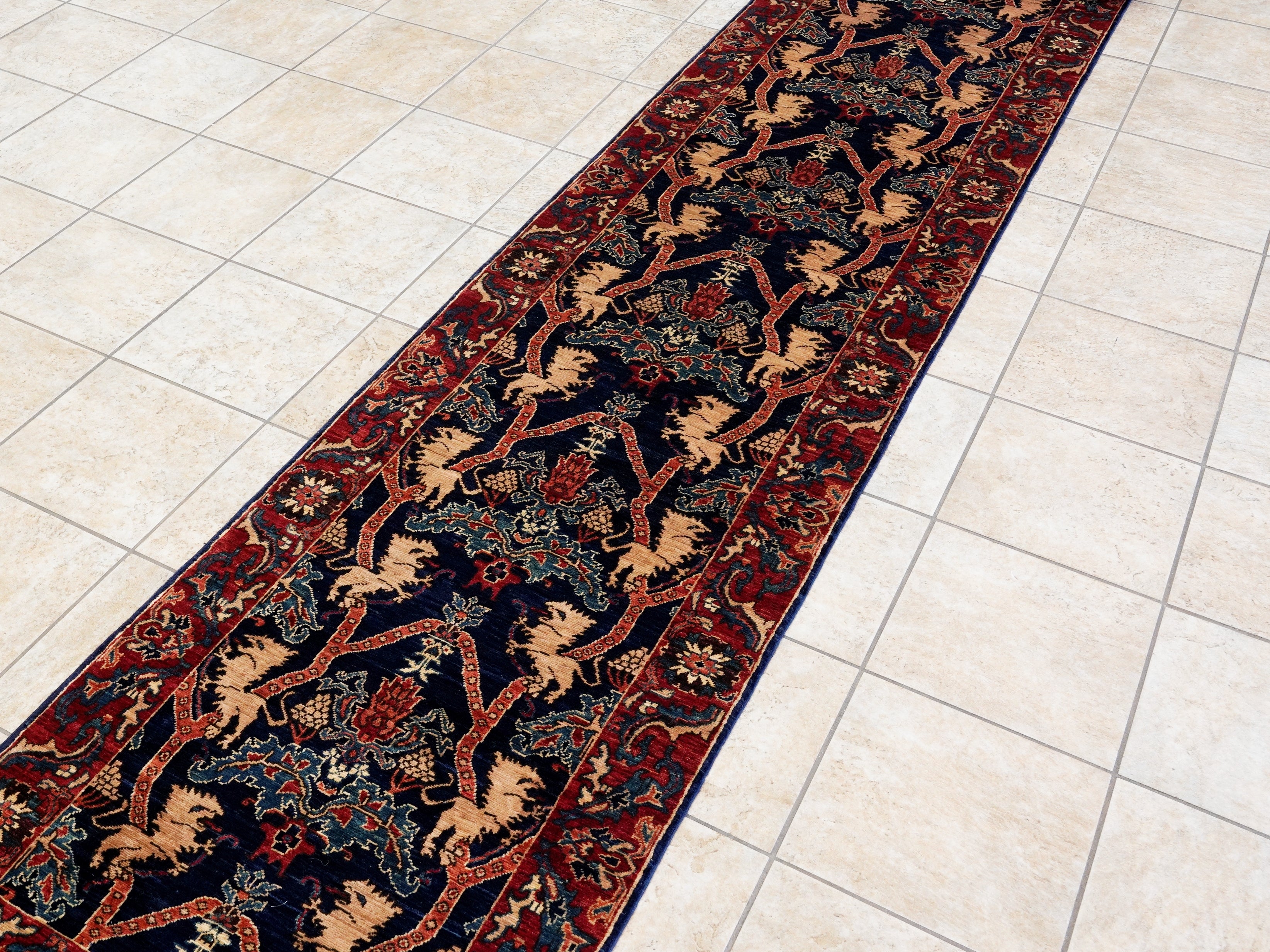 17 Ft Navy Blue Oriental Runner Rug - Hand Knotted Afghan Runner