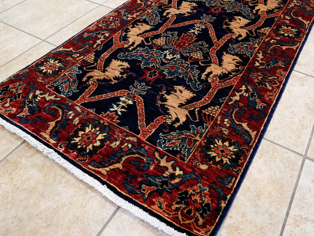 17 Ft Navy Blue Oriental Runner Rug - Hand Knotted Afghan Runner