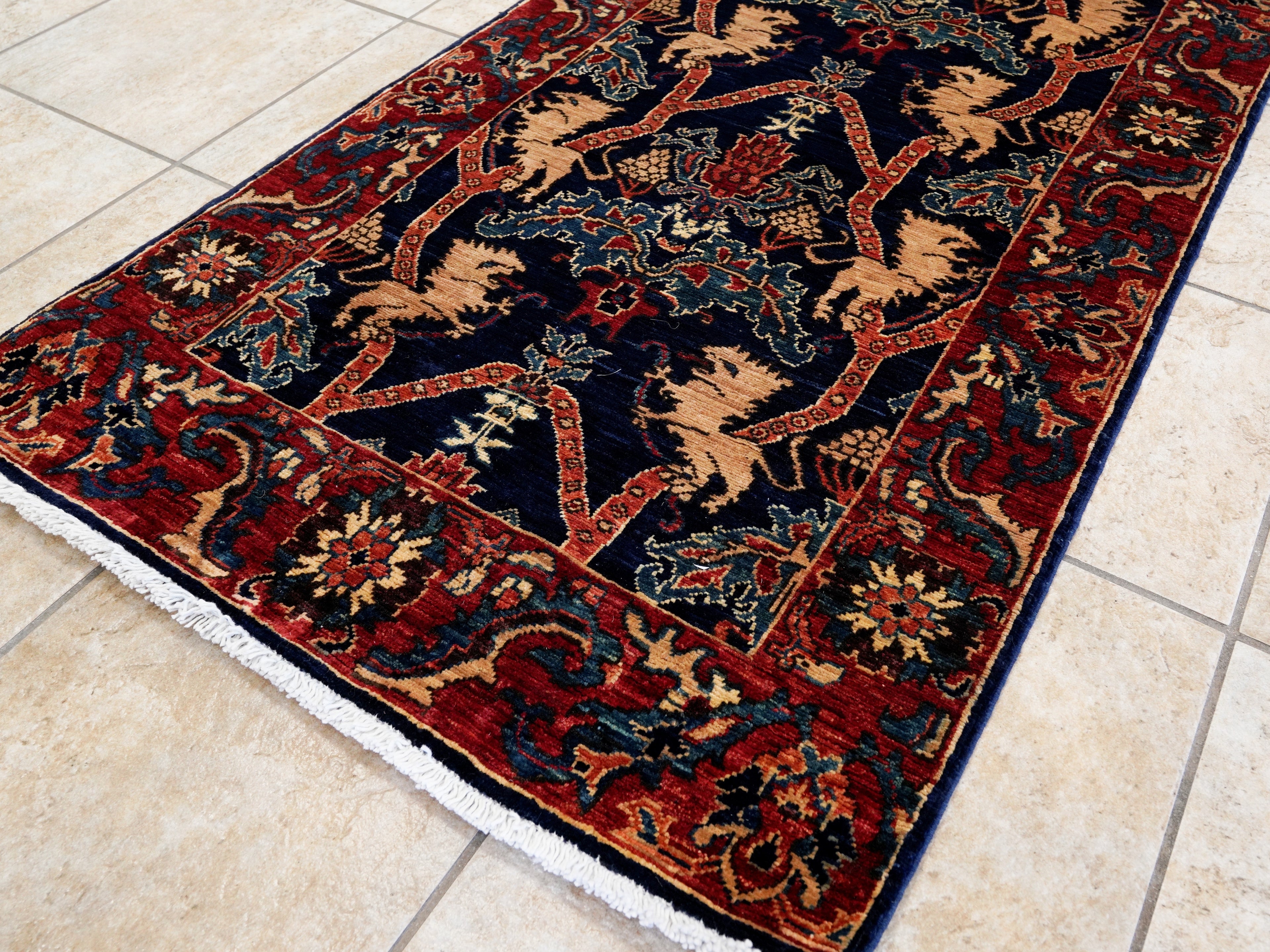 17 Ft Navy Blue Oriental Runner Rug - Hand Knotted Afghan Runner