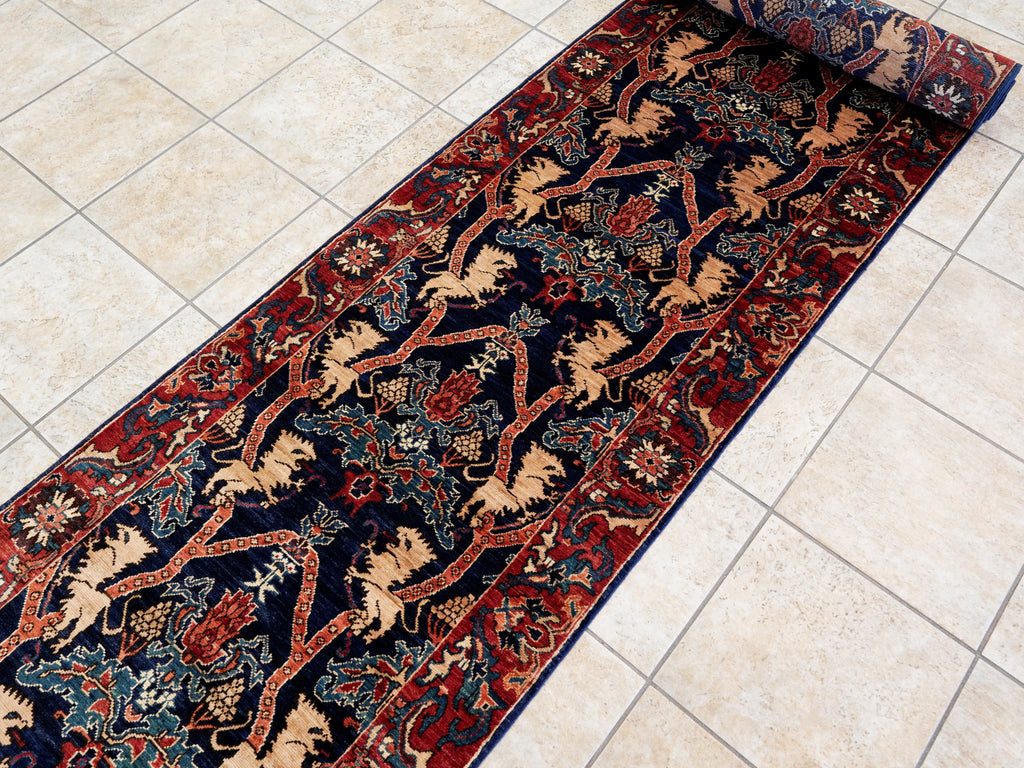 17 Ft Navy Blue Oriental Runner Rug - Hand Knotted Afghan Runner