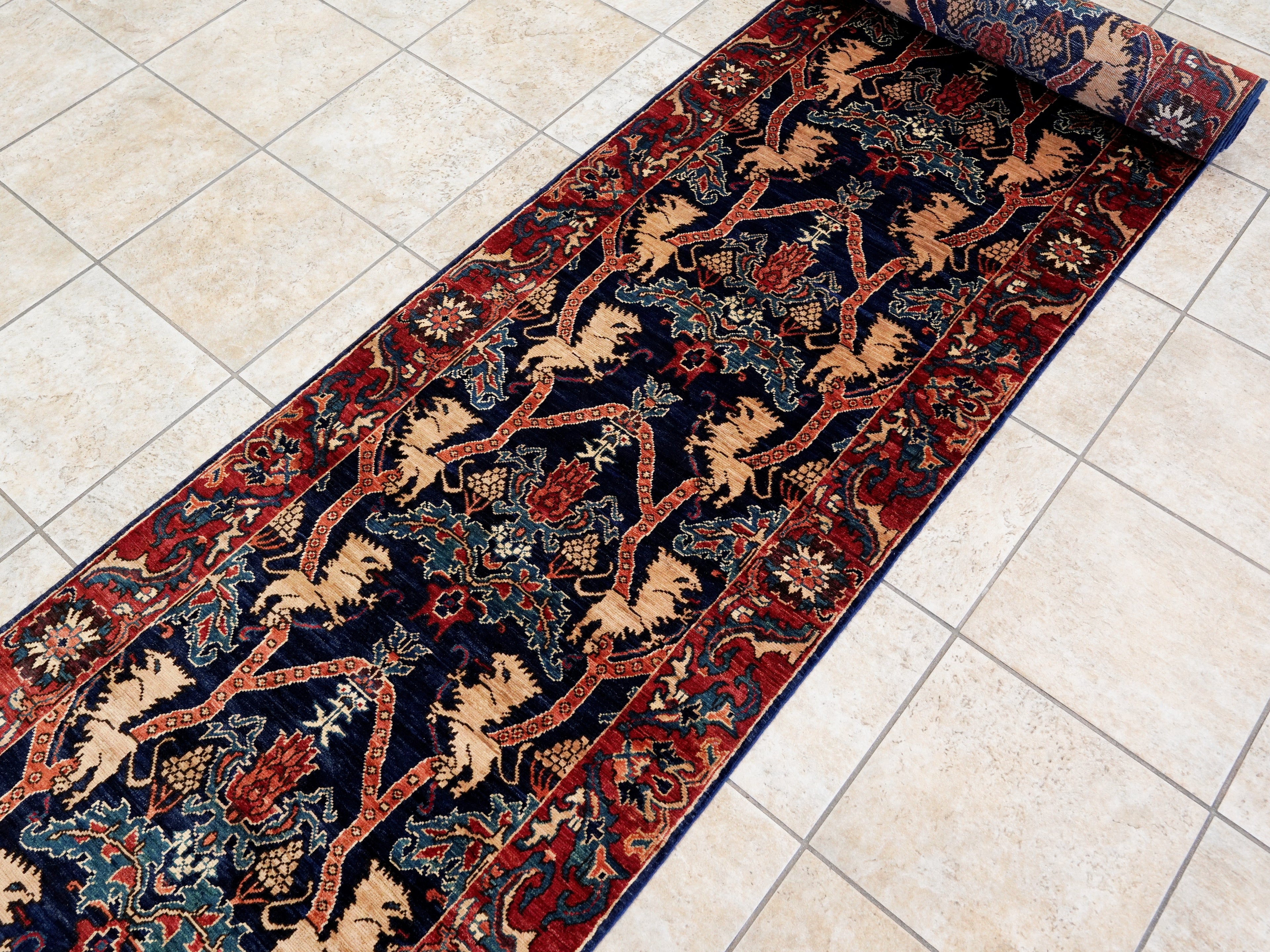 17 Ft Navy Blue Oriental Runner Rug - Hand Knotted Afghan Runner