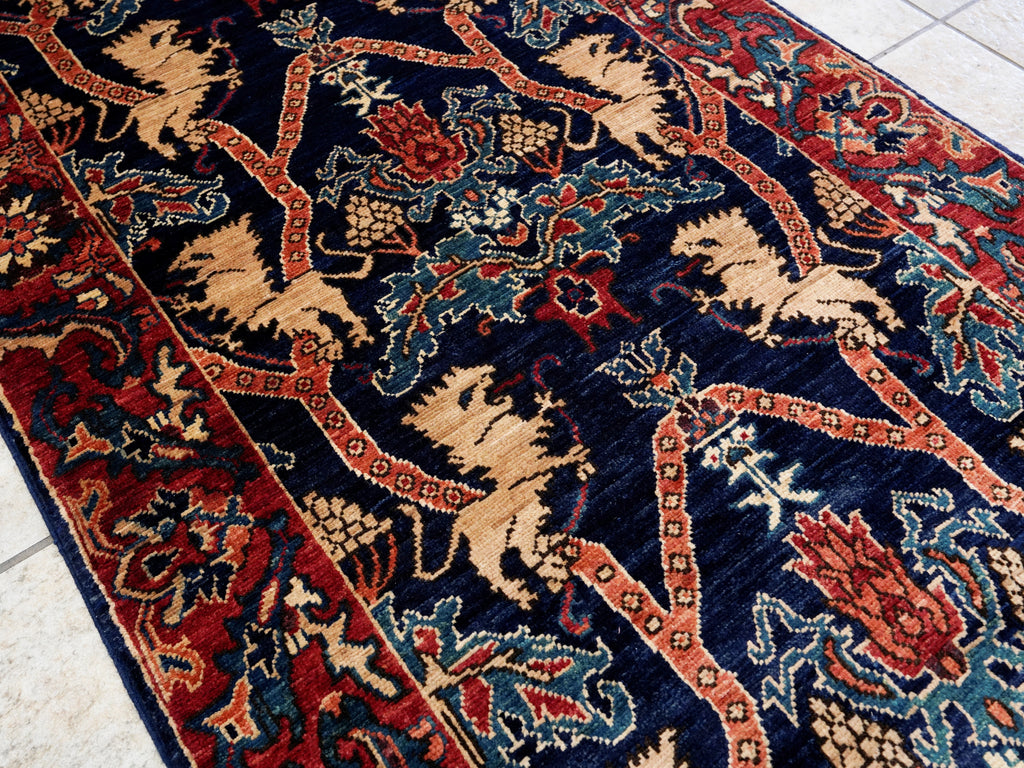 17 Ft Navy Blue Oriental Runner Rug - Hand Knotted Afghan Runner