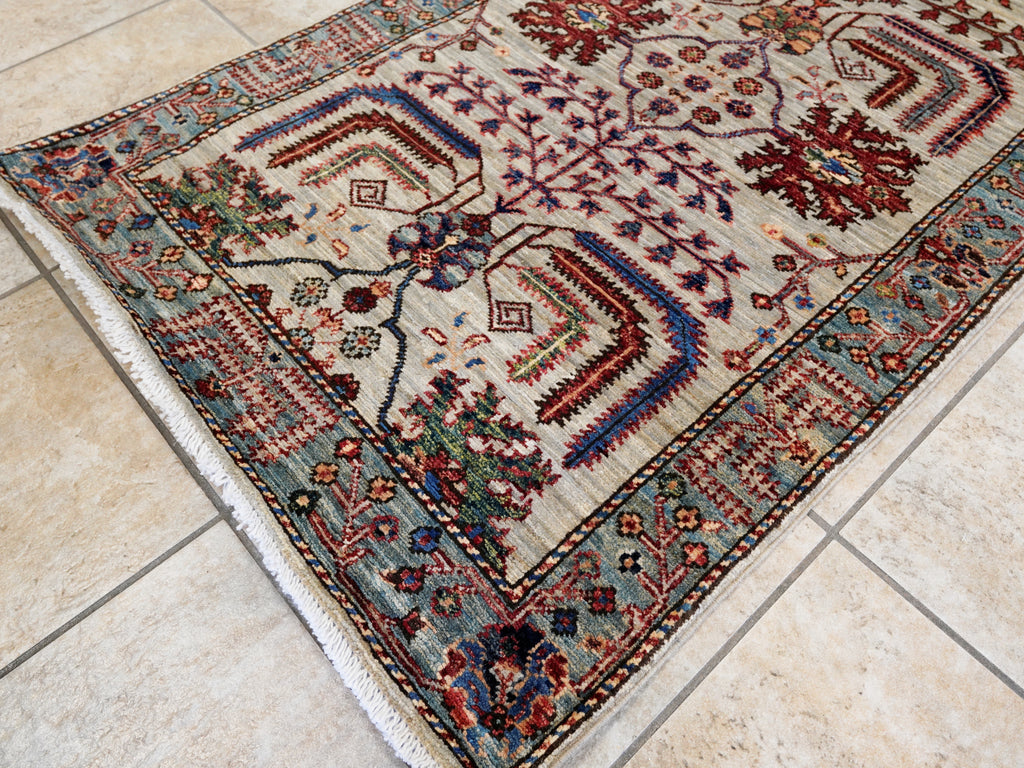 12 Ft Silver Floral Runner Rug - Afghan Hand Knotted Rug