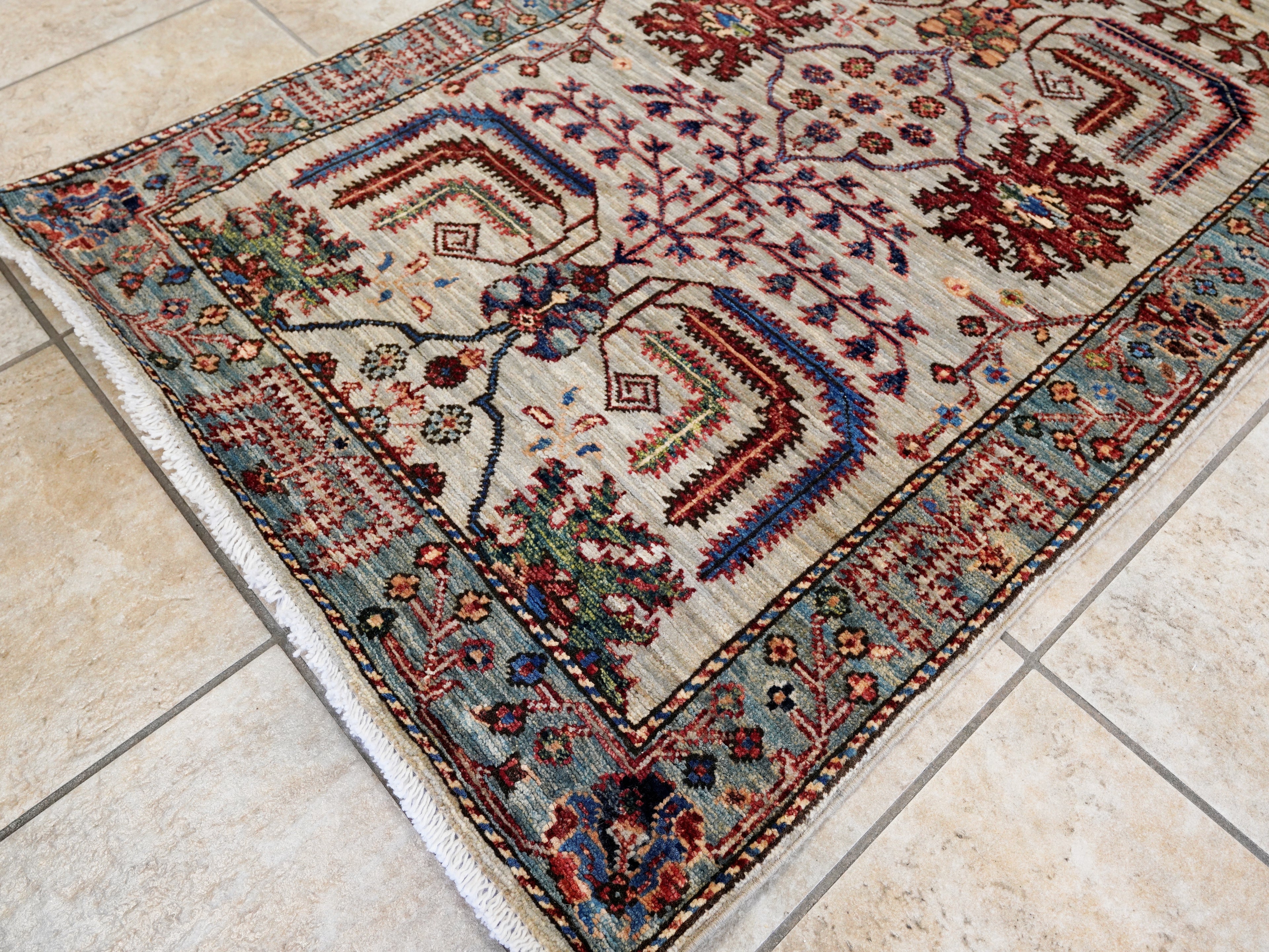 12 Ft Silver Floral Runner Rug - Afghan Hand Knotted Rug
