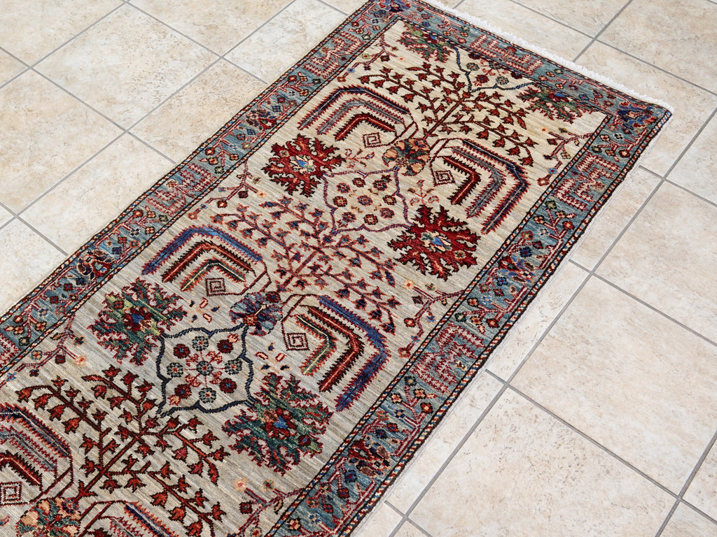 12 Ft Silver Floral Runner Rug - Afghan Hand Knotted Rug