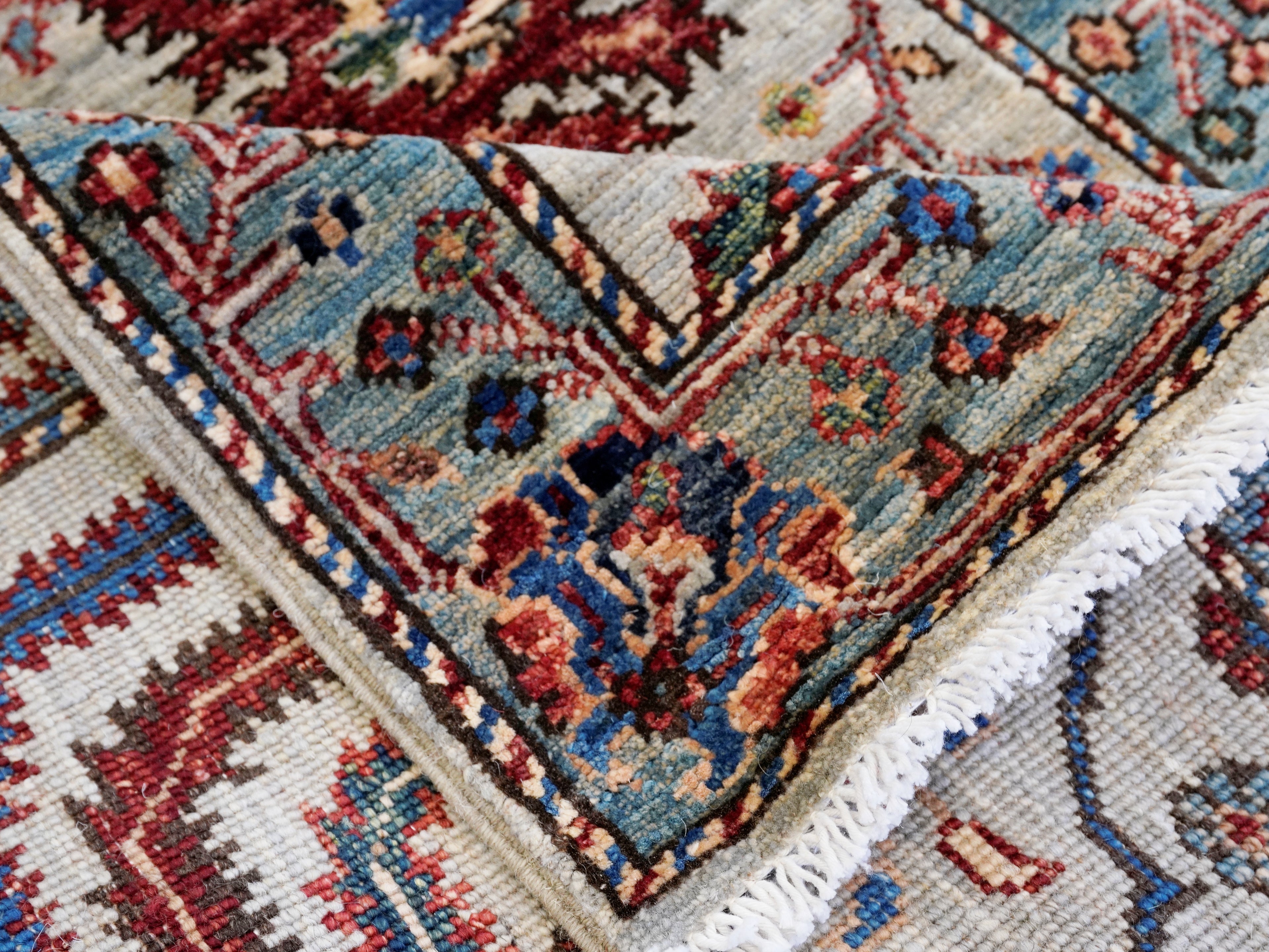 12 Ft Silver Floral Runner Rug - Afghan Hand Knotted Rug