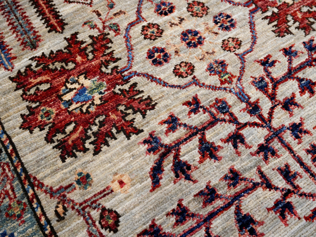 12 Ft Silver Floral Runner Rug - Afghan Hand Knotted Rug