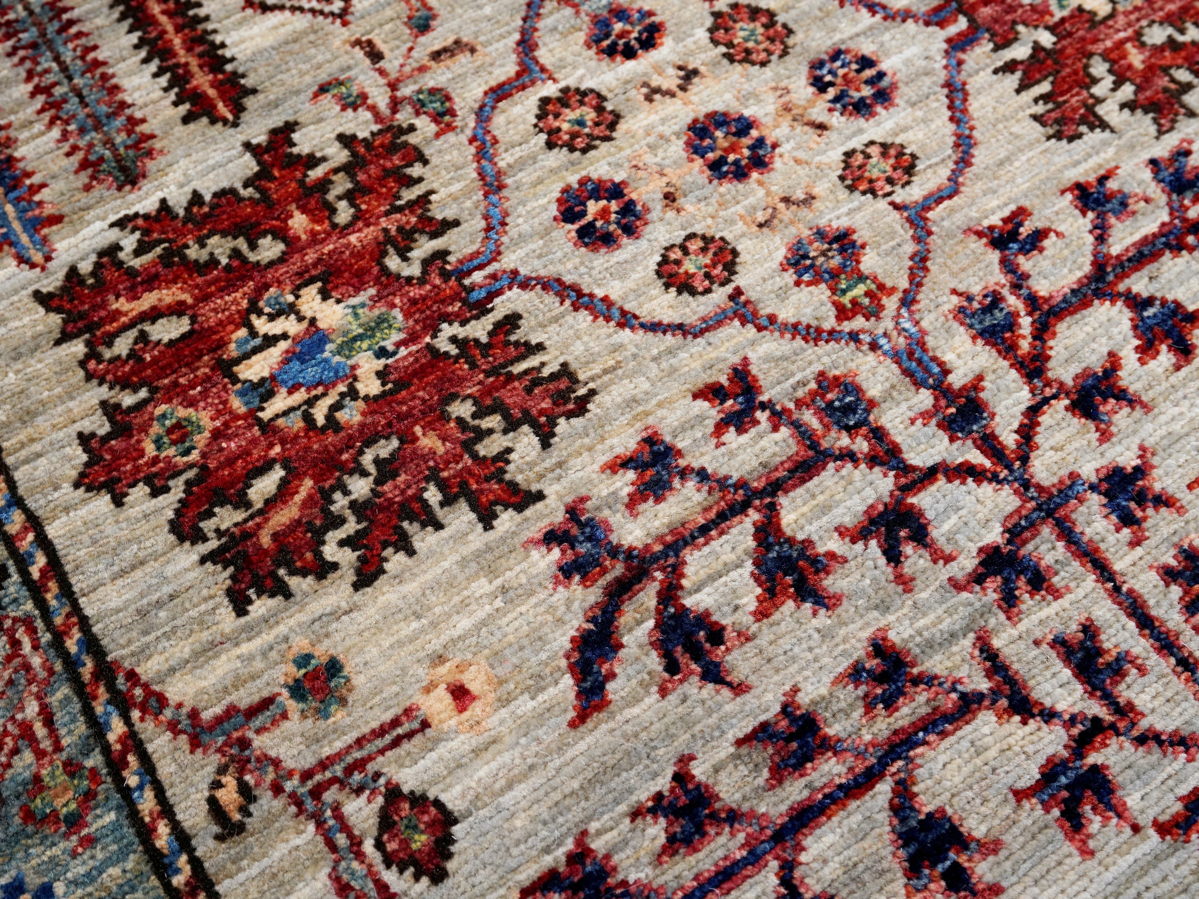 12 Ft Silver Floral Runner Rug - Afghan Hand Knotted Rug