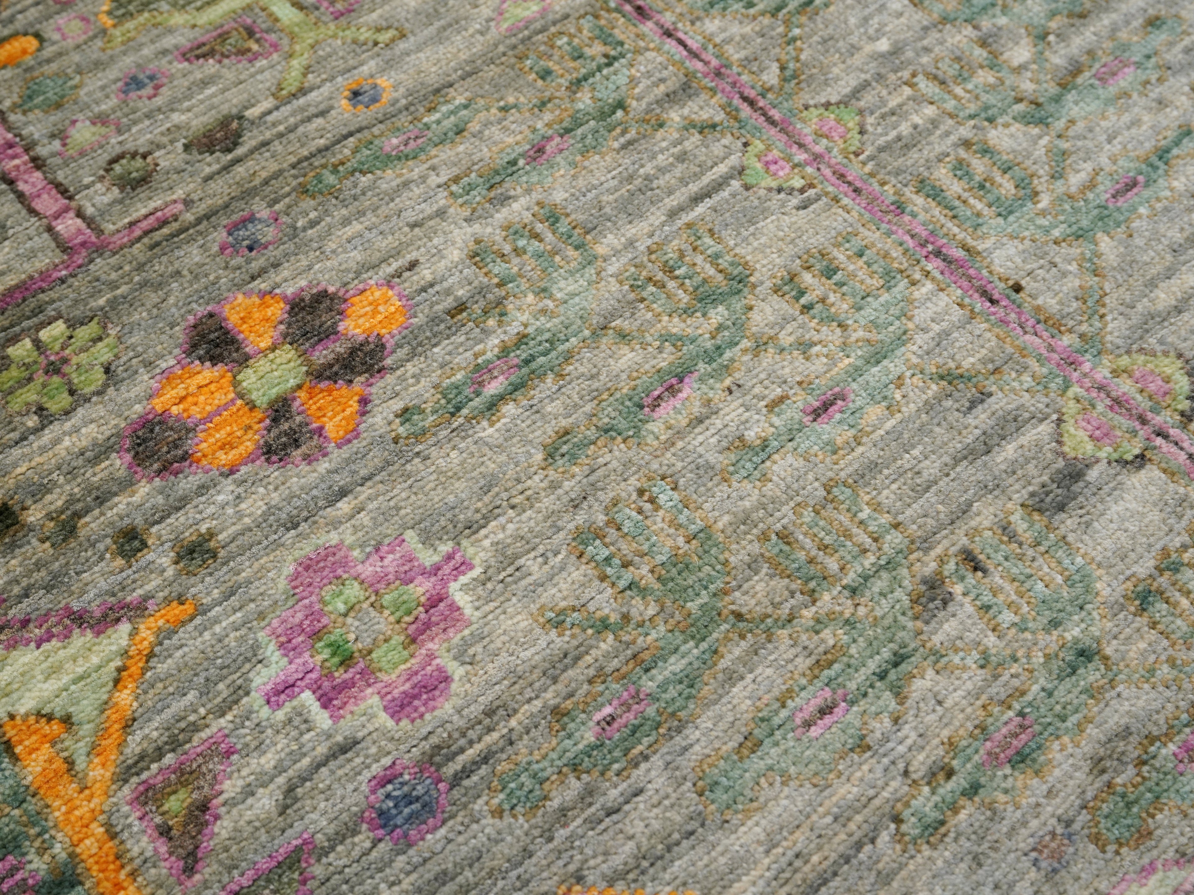 12 Ft Green Floral Runner Rug - Afghan Hand Knotted Rug