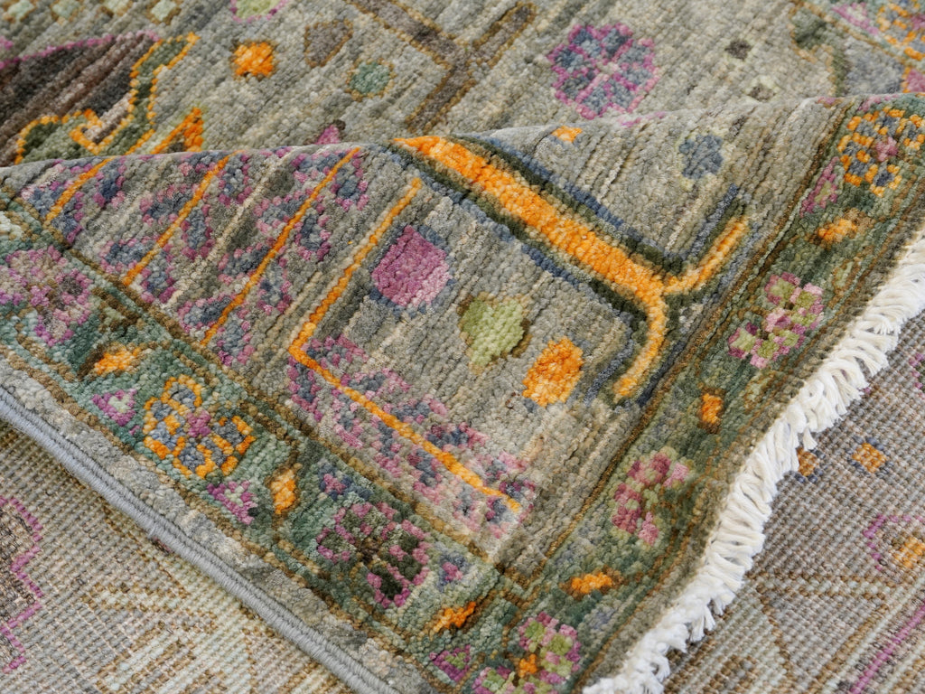 12 Ft Green Floral Runner Rug - Afghan Hand Knotted Rug
