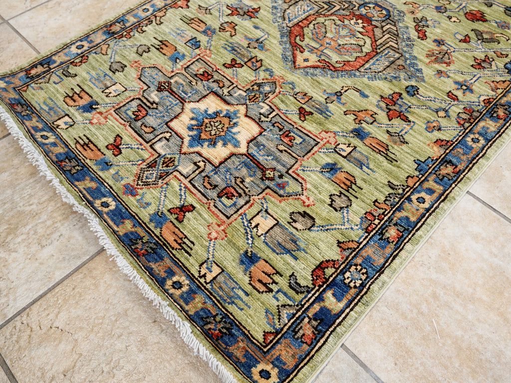 18 Ft Green Oriental Runner Rug - Hand Knotted Afghan Runner